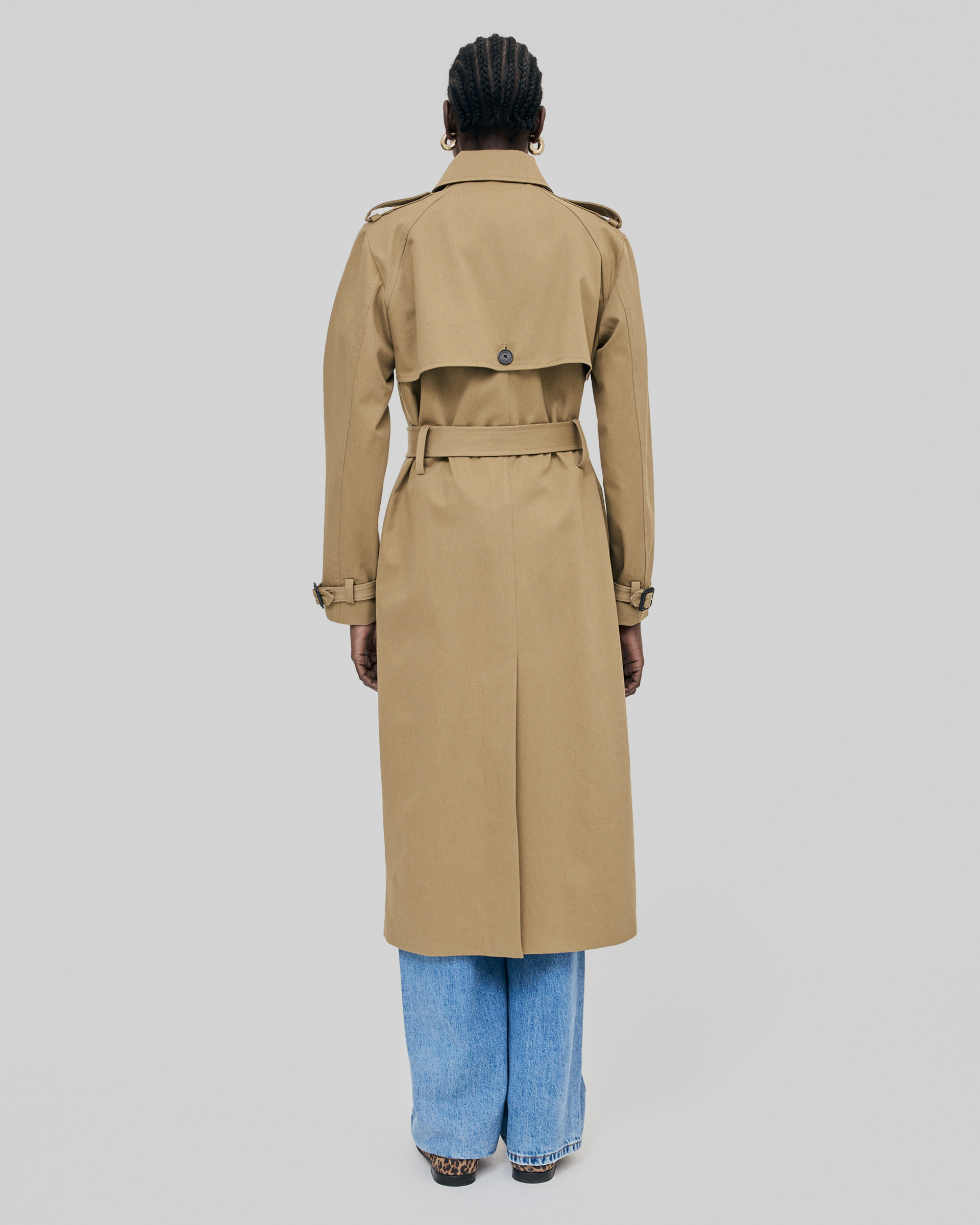 Long beige cotton trench coat