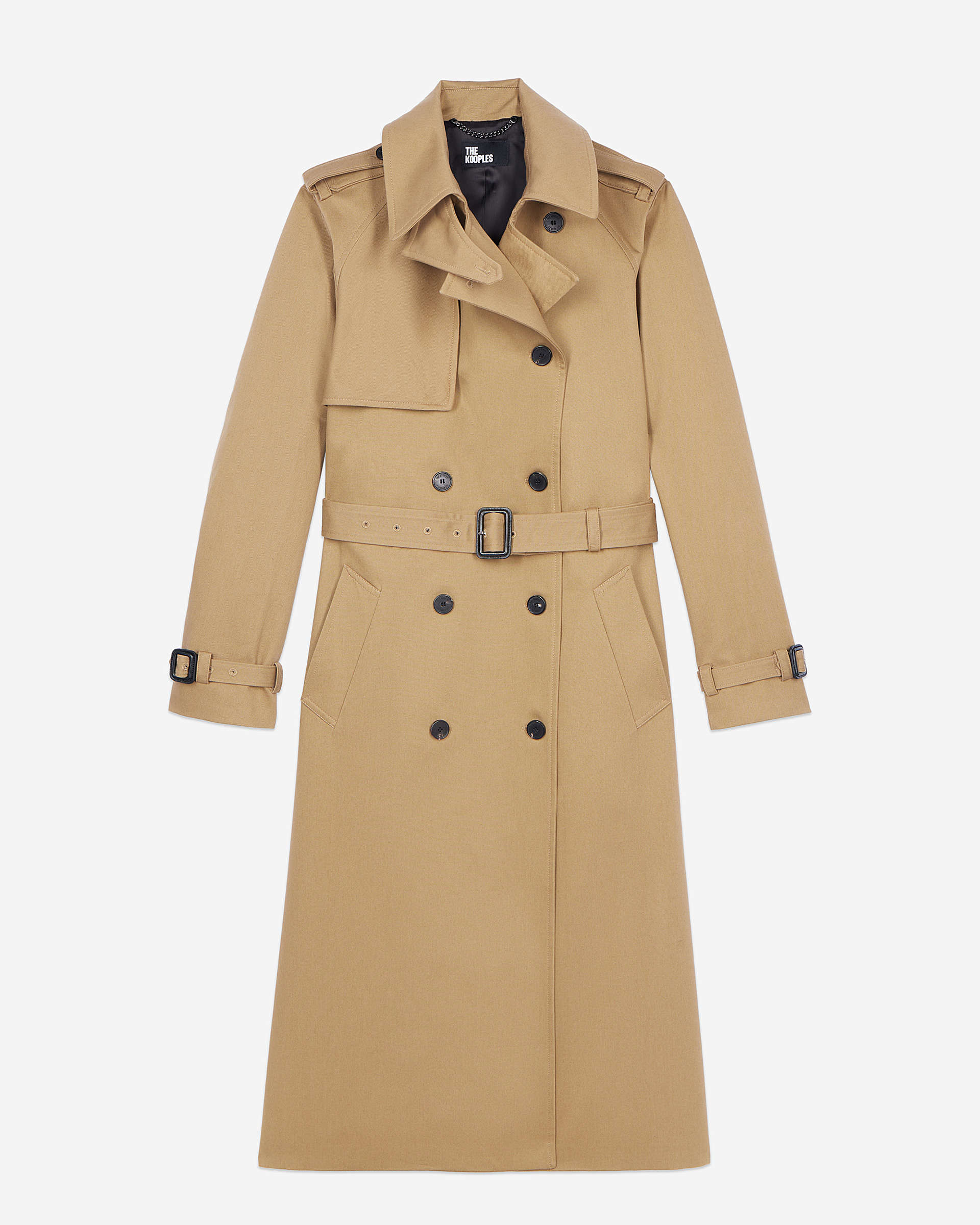 Long beige cotton trench coat