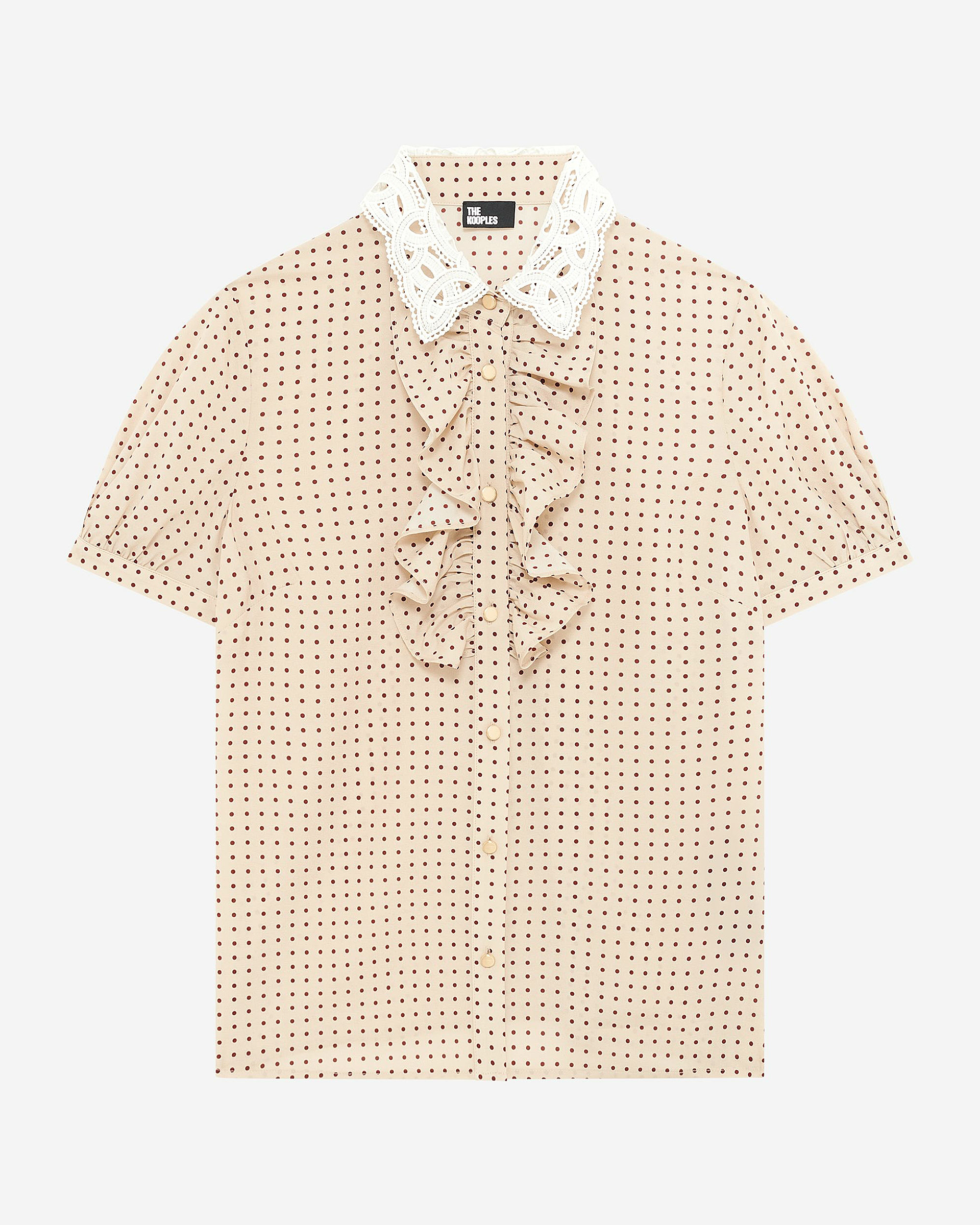 Short-sleeved beige polka-dot shirt