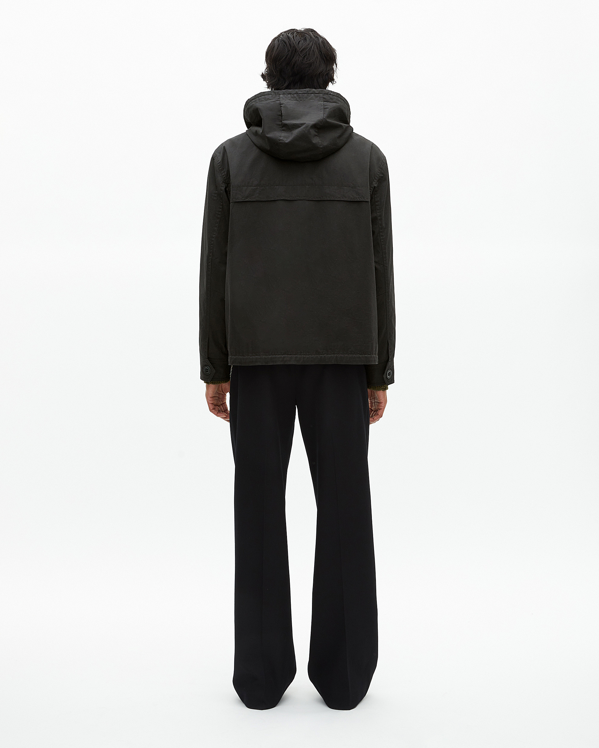 Short black hooded parka