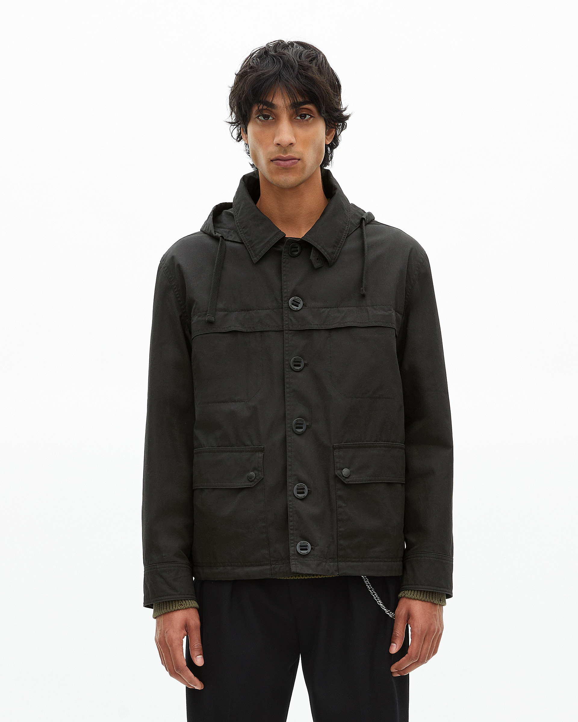 Short black hooded parka