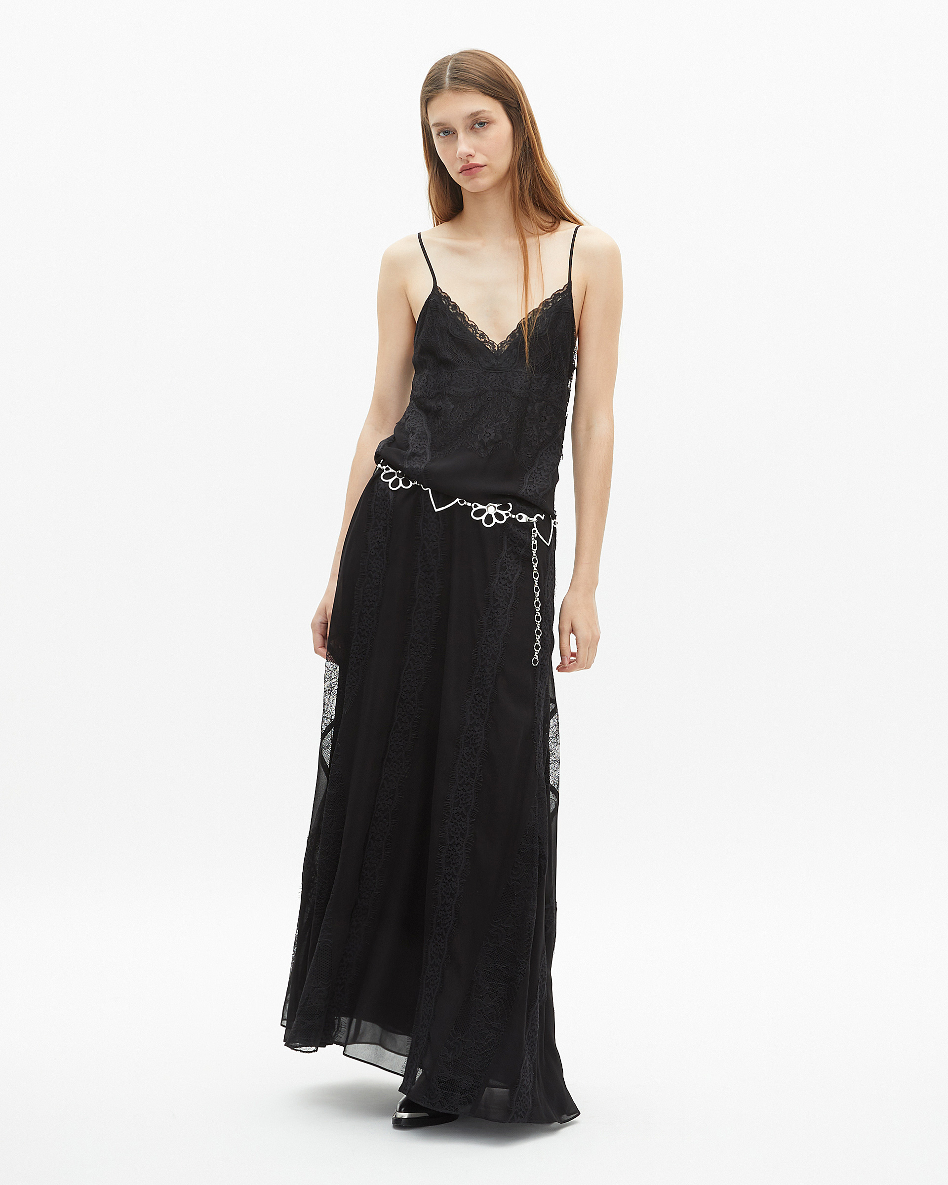 Long dress with black lace