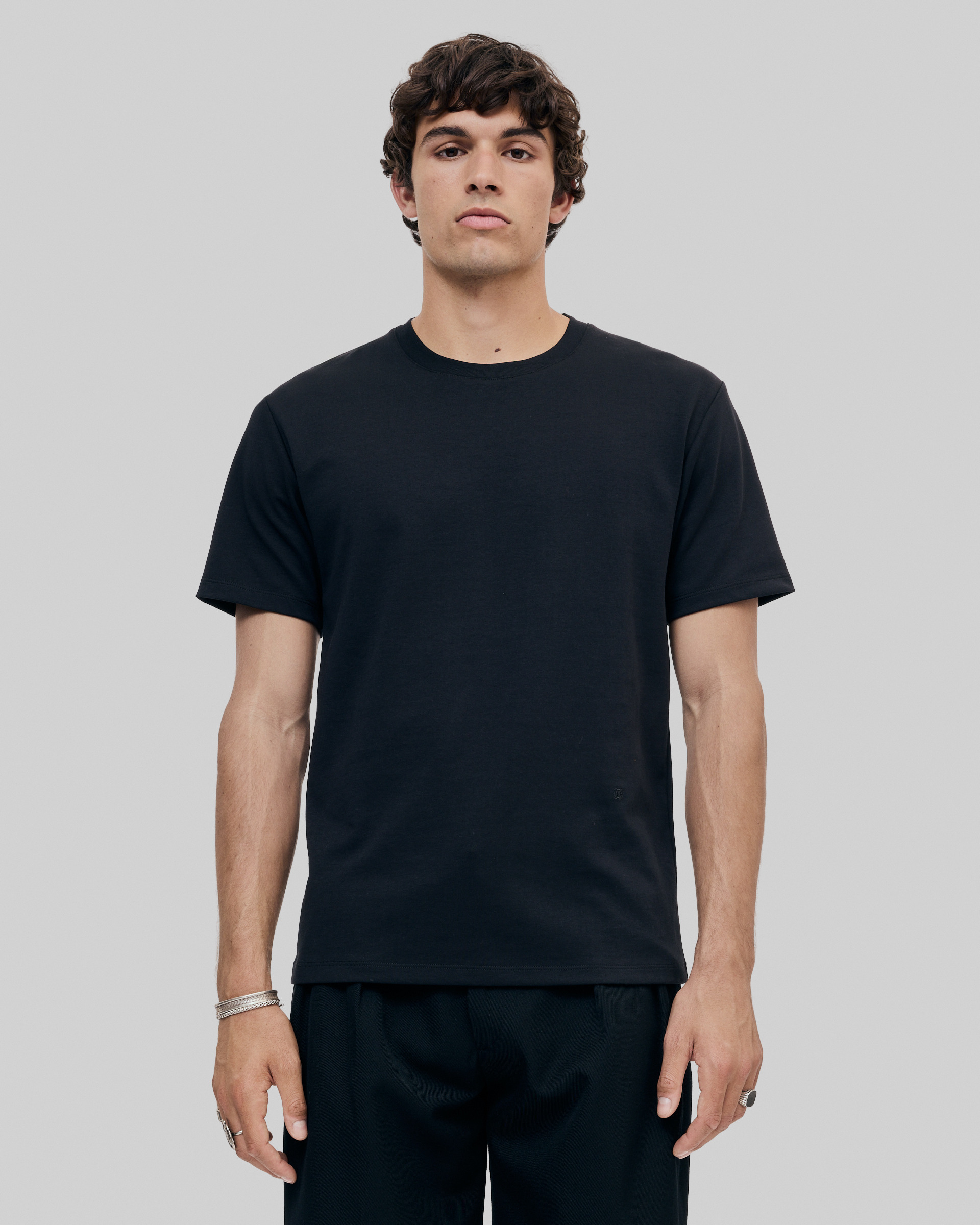 Mixed T-shirt, straight, plain black
