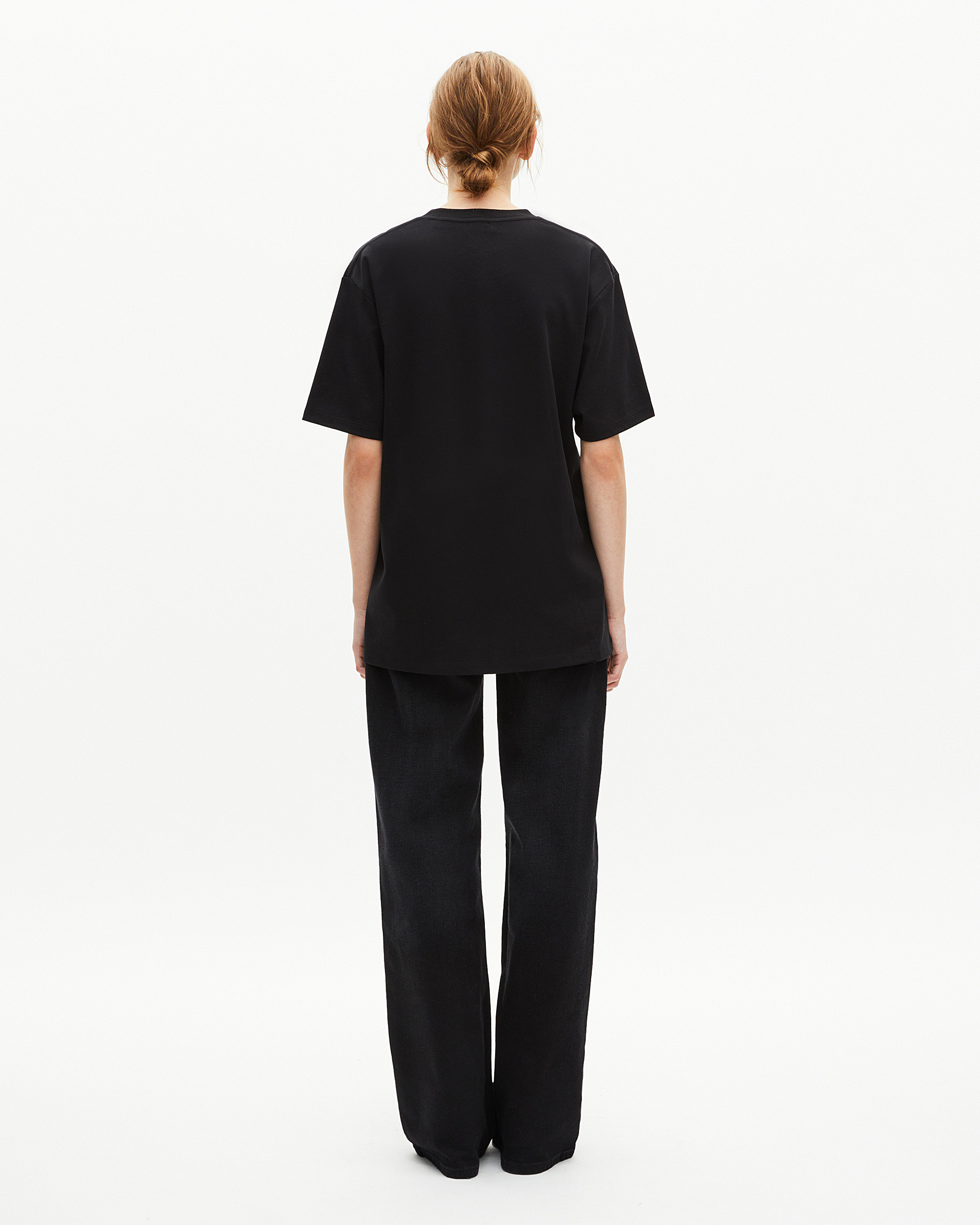 Mixed T-shirt, straight, plain black