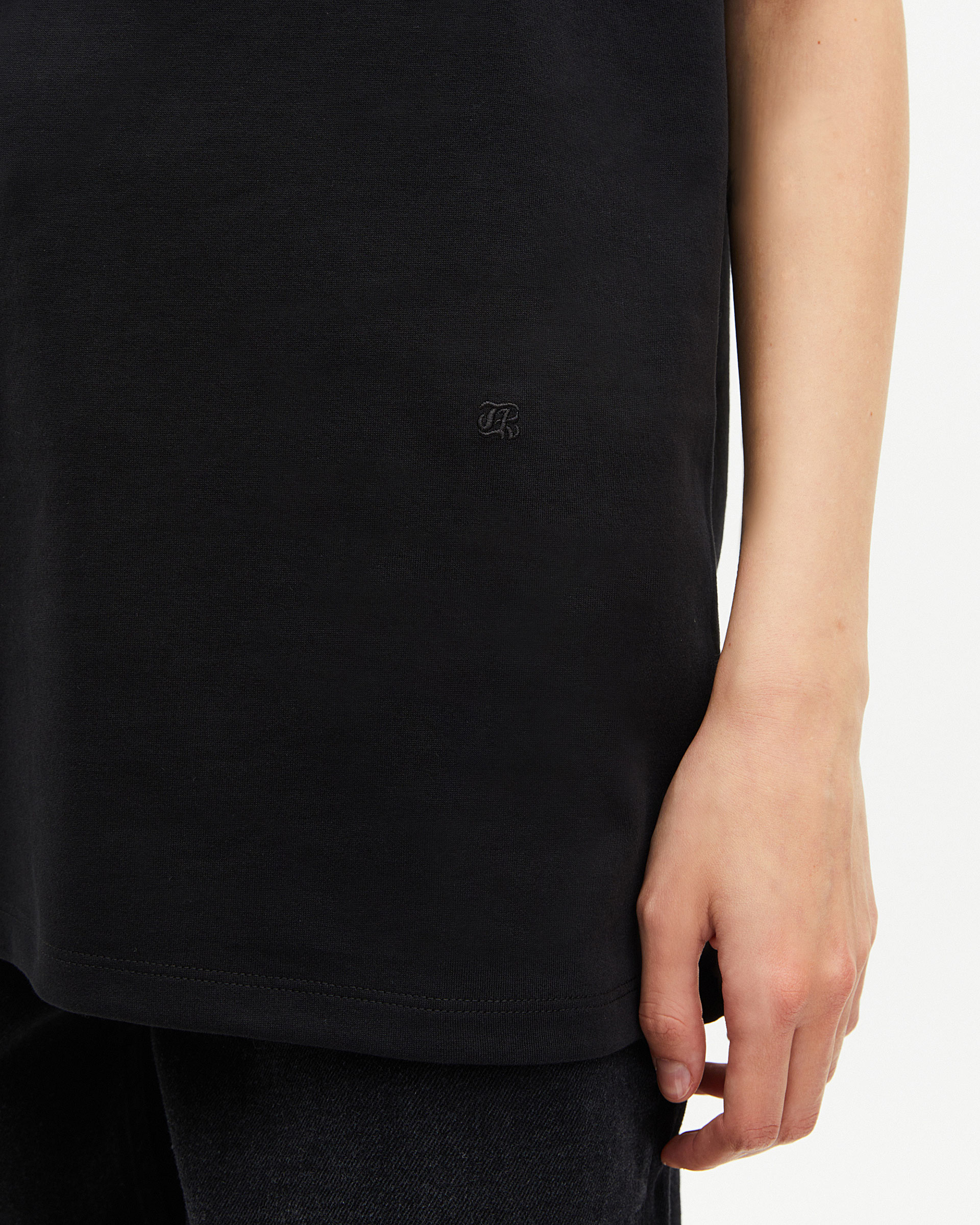 Mixed T-shirt, straight, plain black