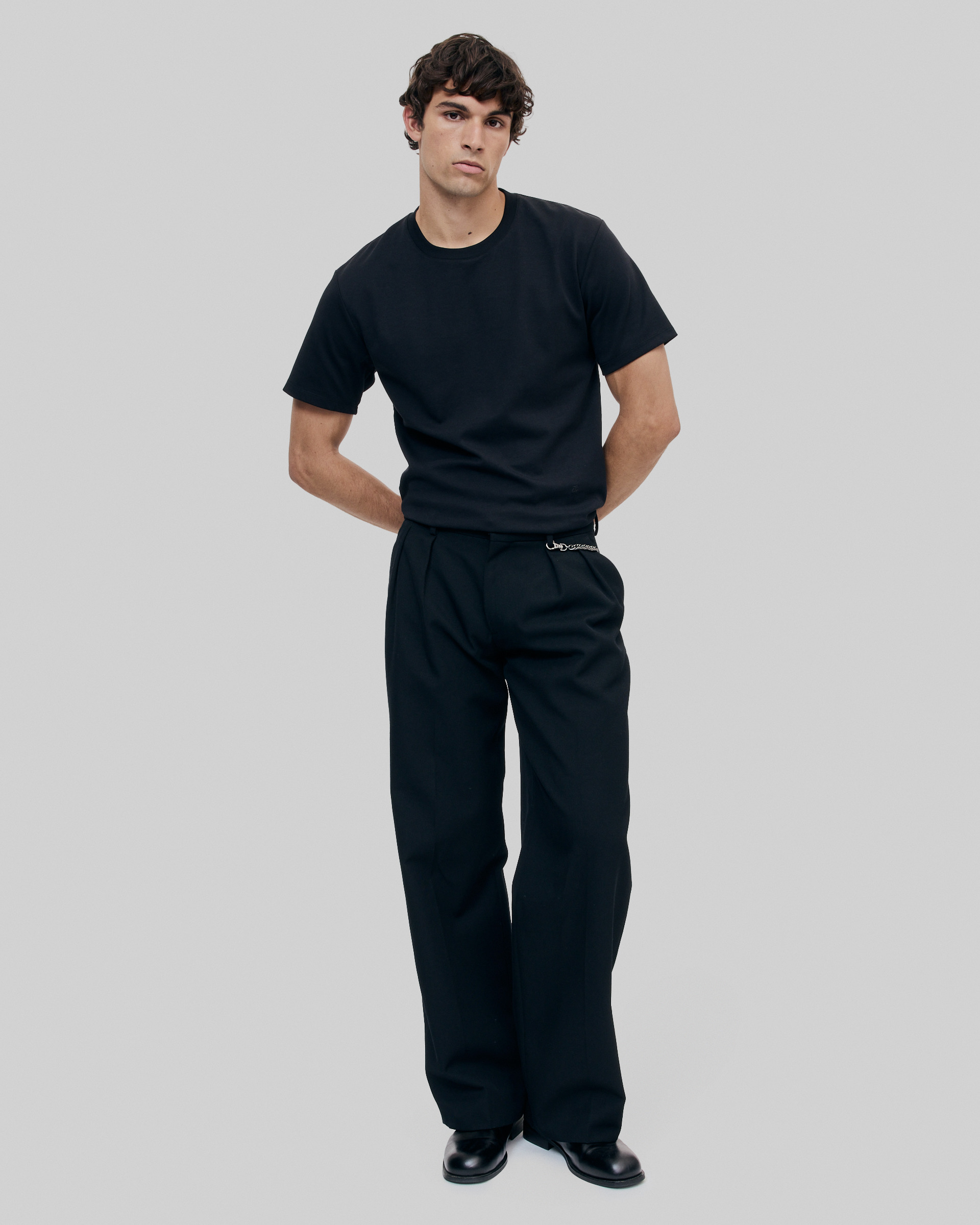 Mixed T-shirt, straight, plain black