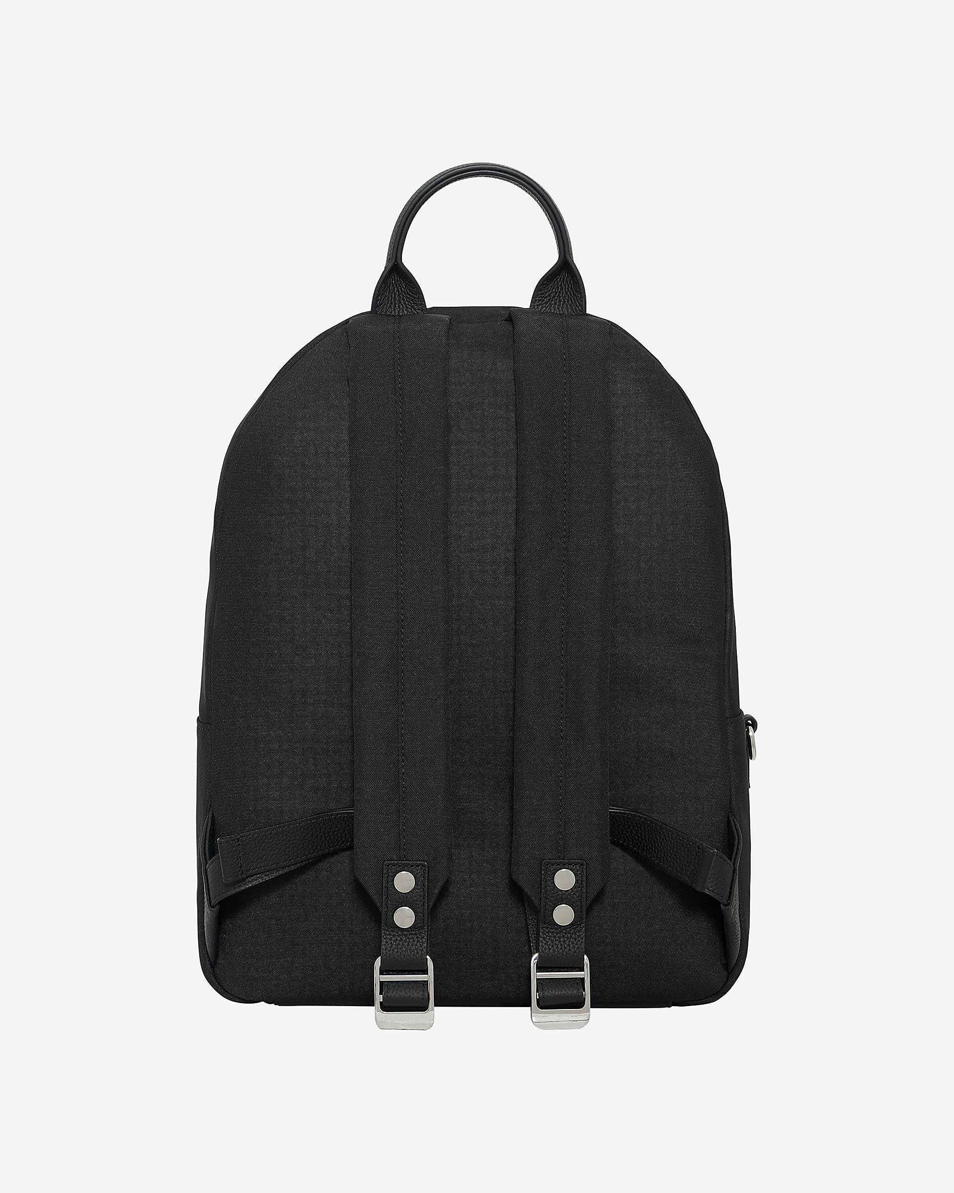 Black canvas and grained leather backpack