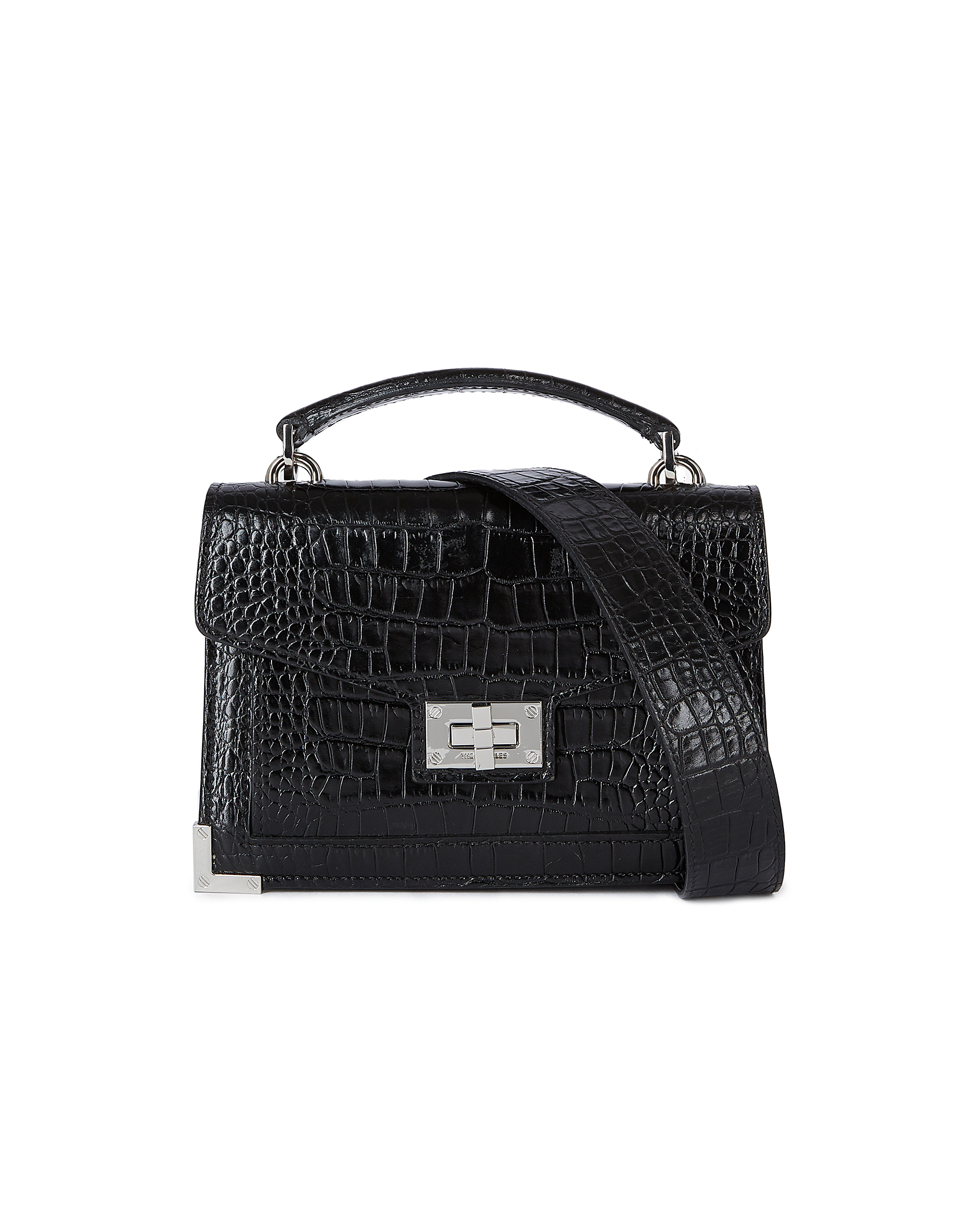 Emily small crocodile-effect bag in black leather