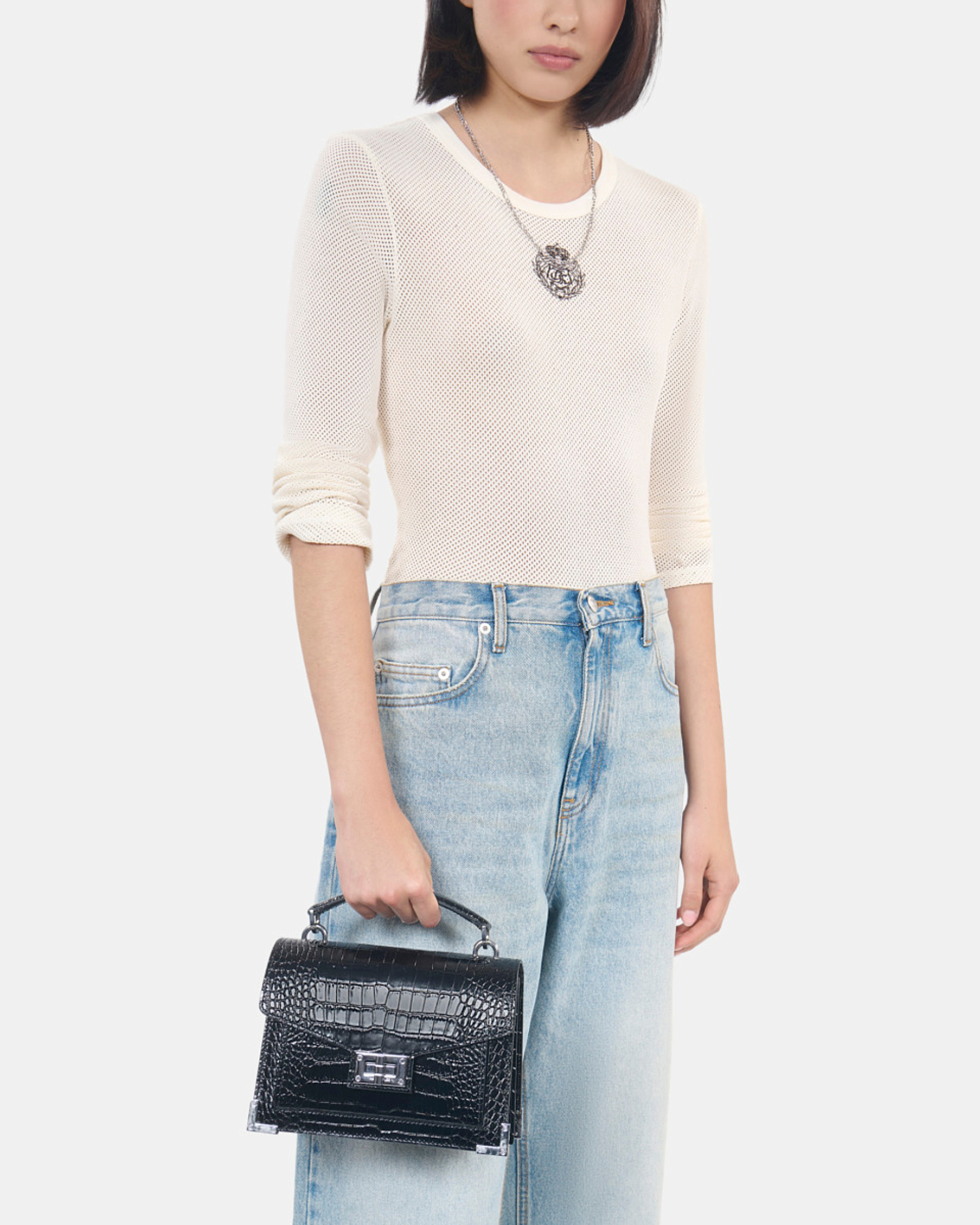 Emily small crocodile-effect bag in black leather