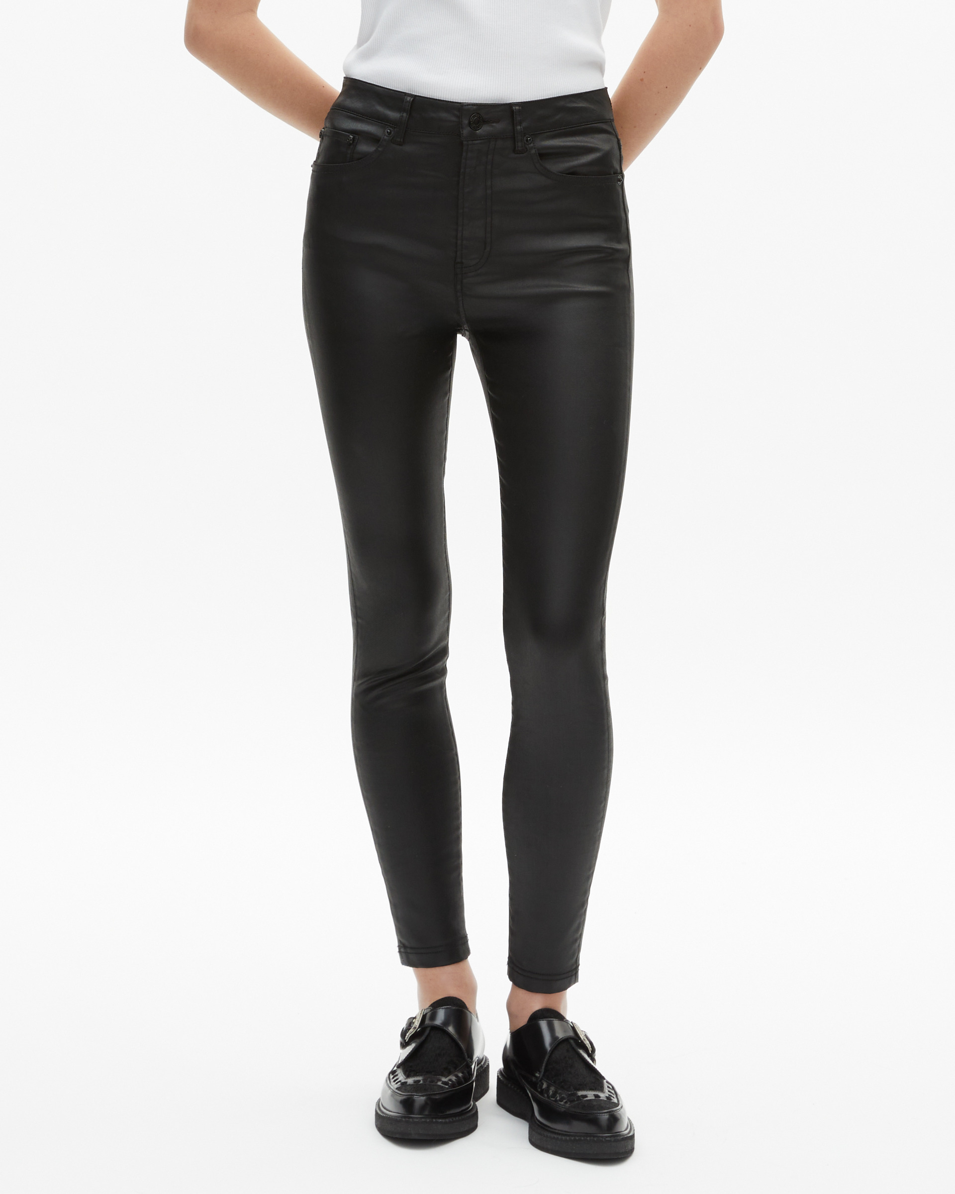 Black leather-effect slim jeans