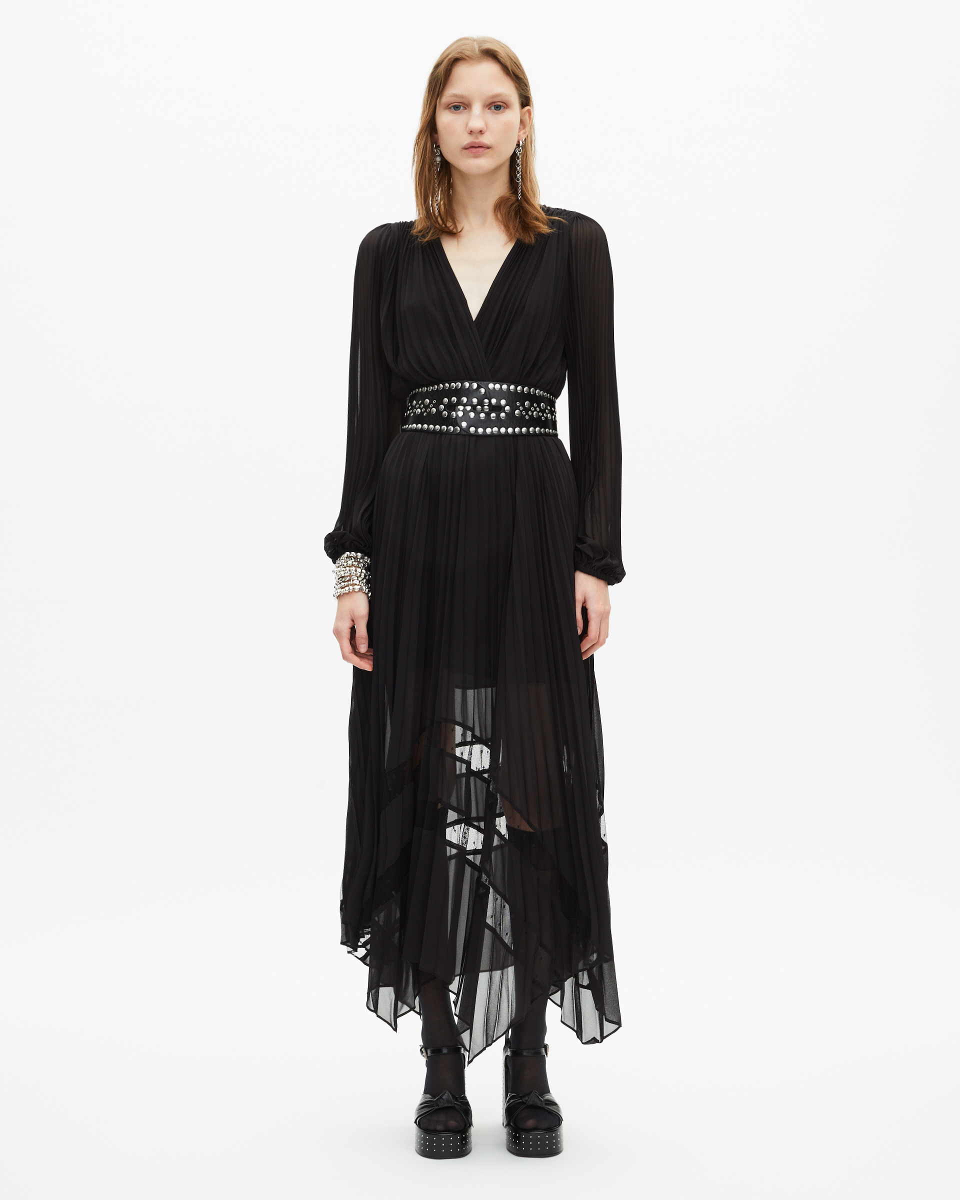 Long black pleated dress
