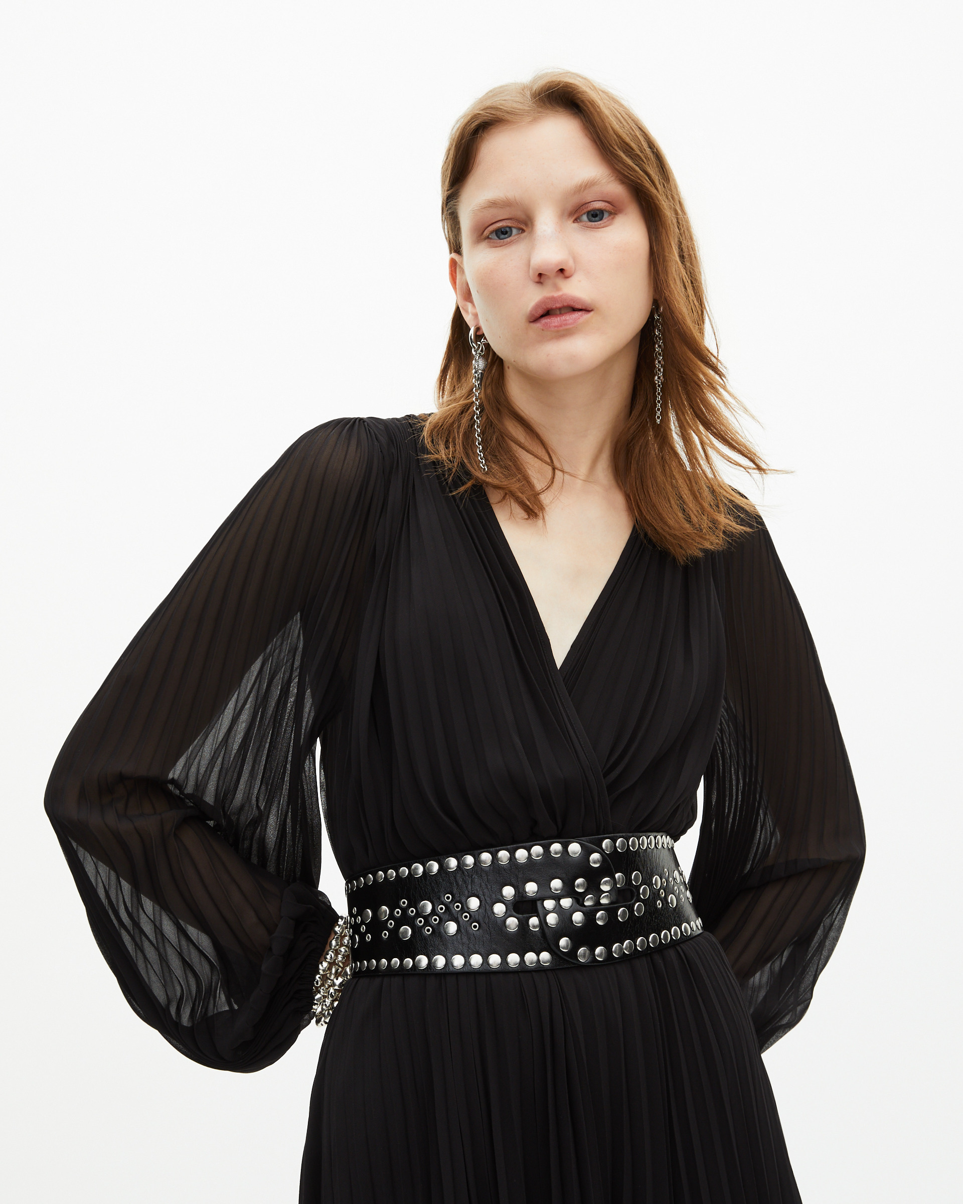 Long black pleated dress
