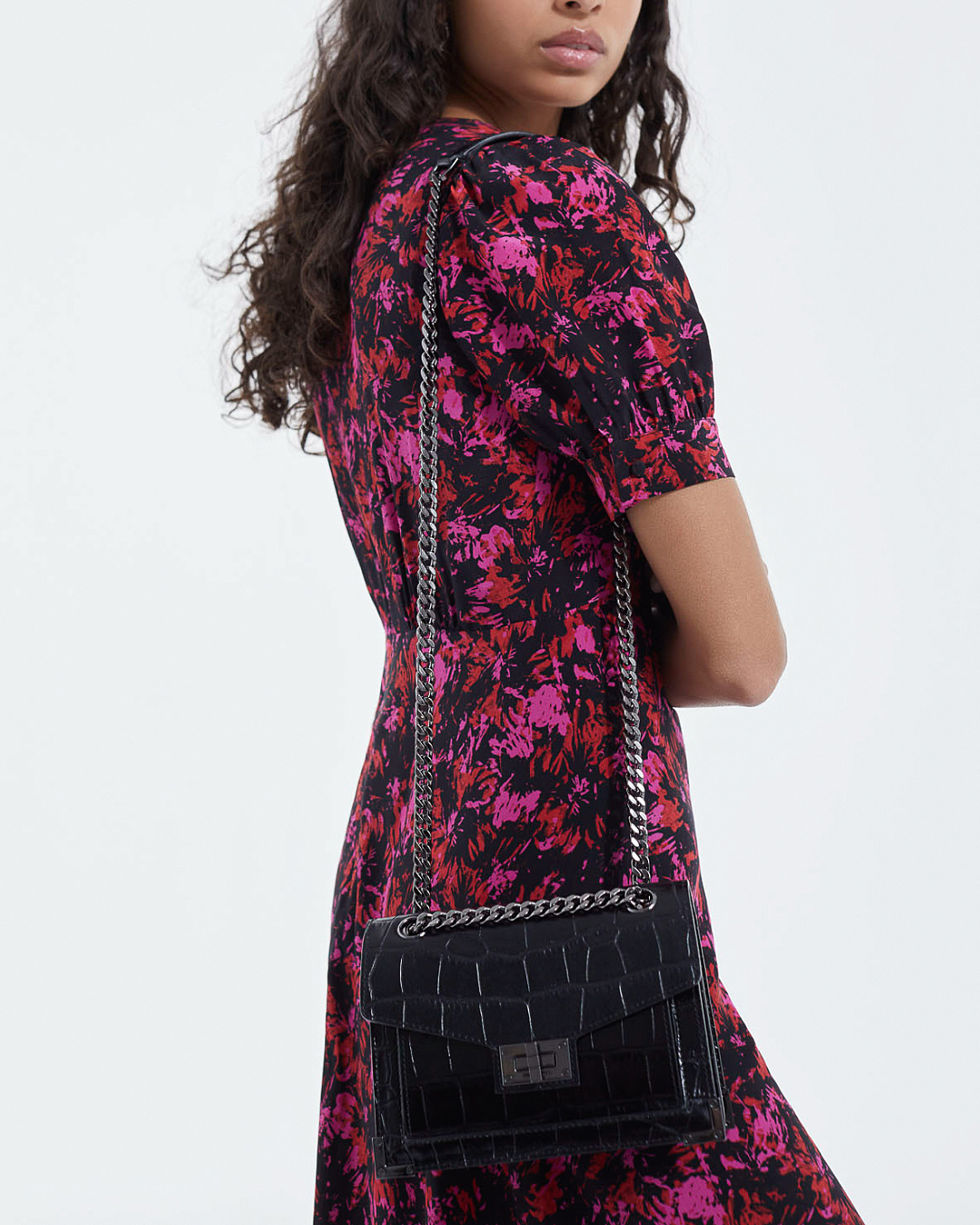 Emily small crocodile-effect bag in black leather