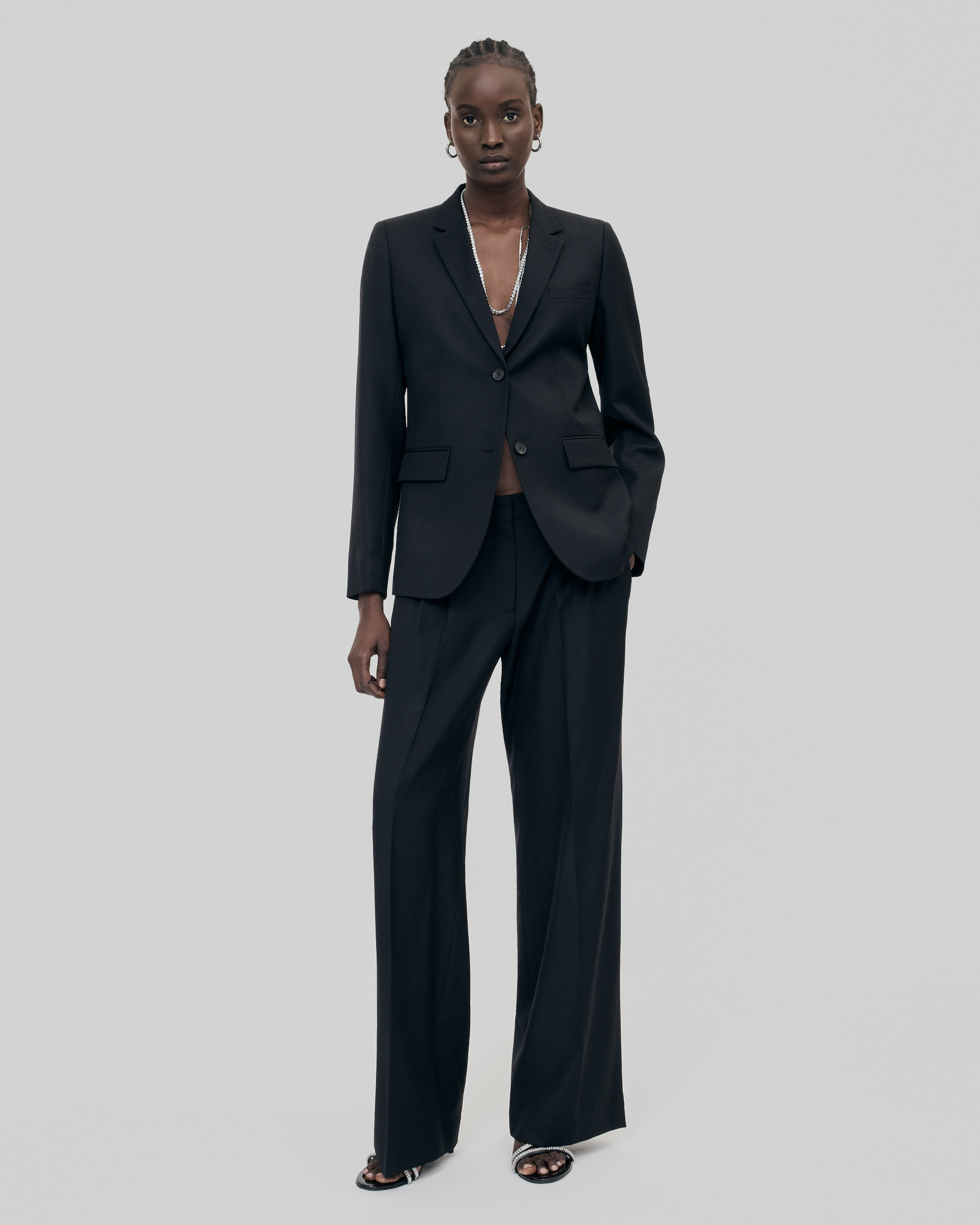 Black slim-fit wool suit jacket