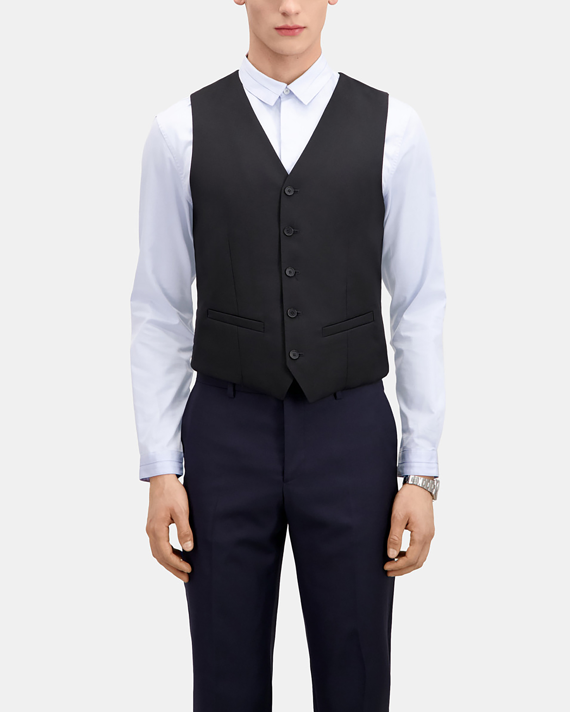 Black suit vest in wool tailored cut
