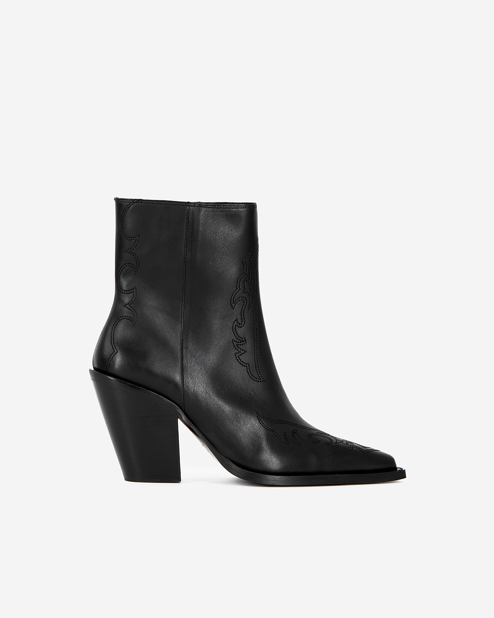 Black leather heeled ankle boots