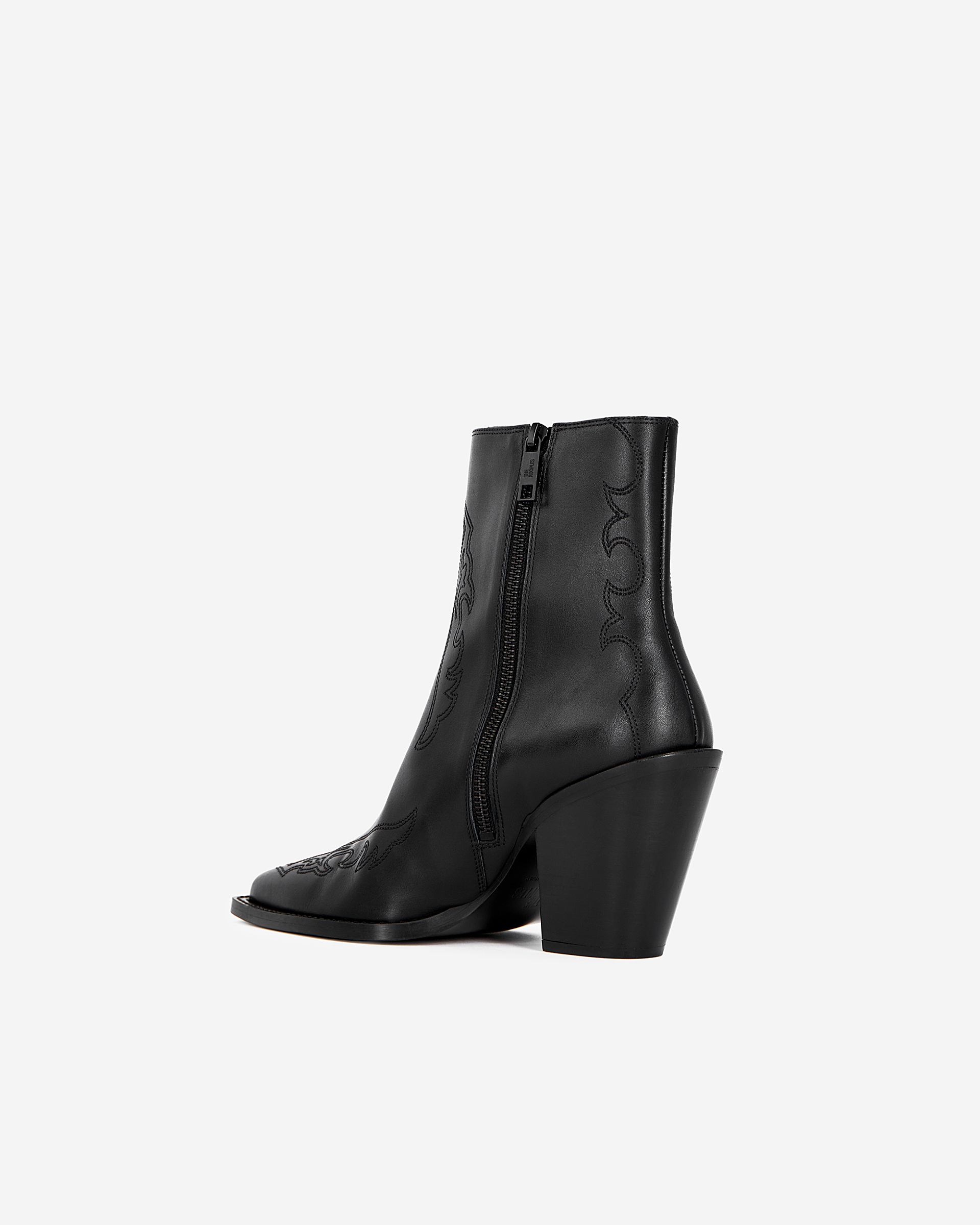 Black leather heeled ankle boots