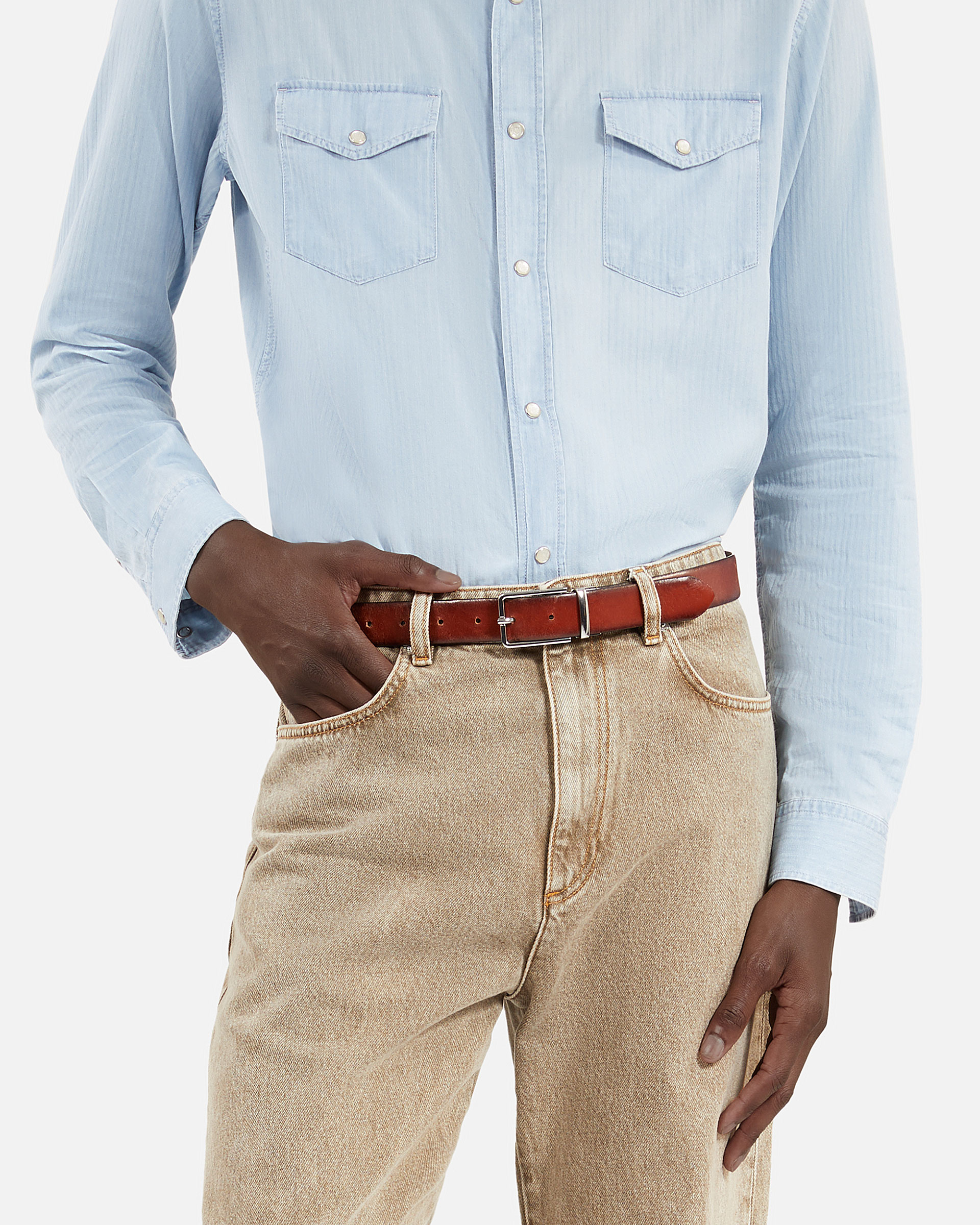 Reversible two-tone leather belt