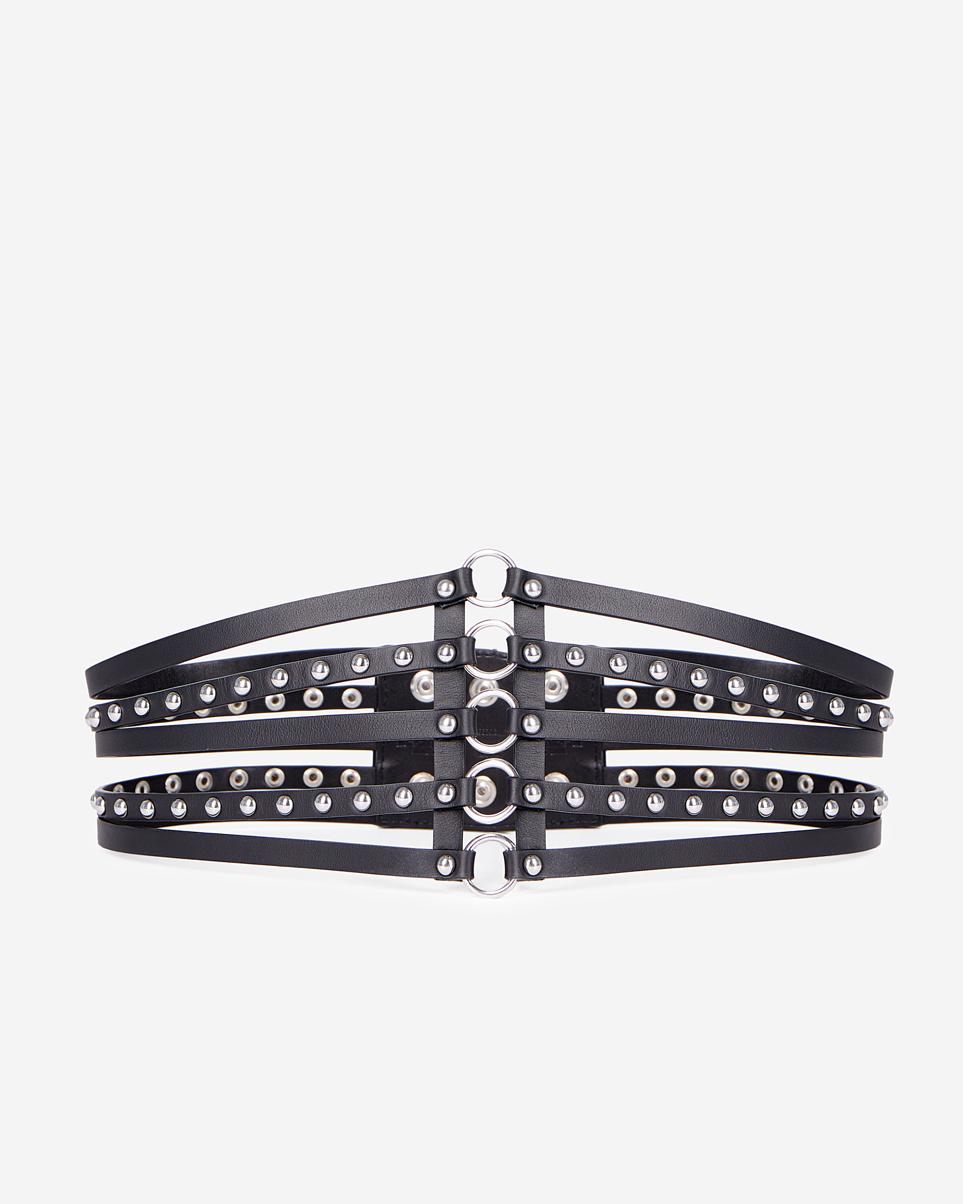 Black leather corset belt with studs
