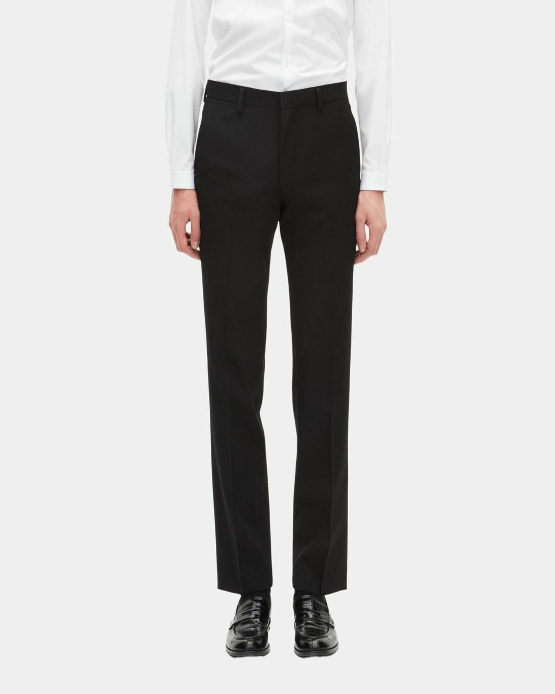 Tuxedo pants with straight black satin details