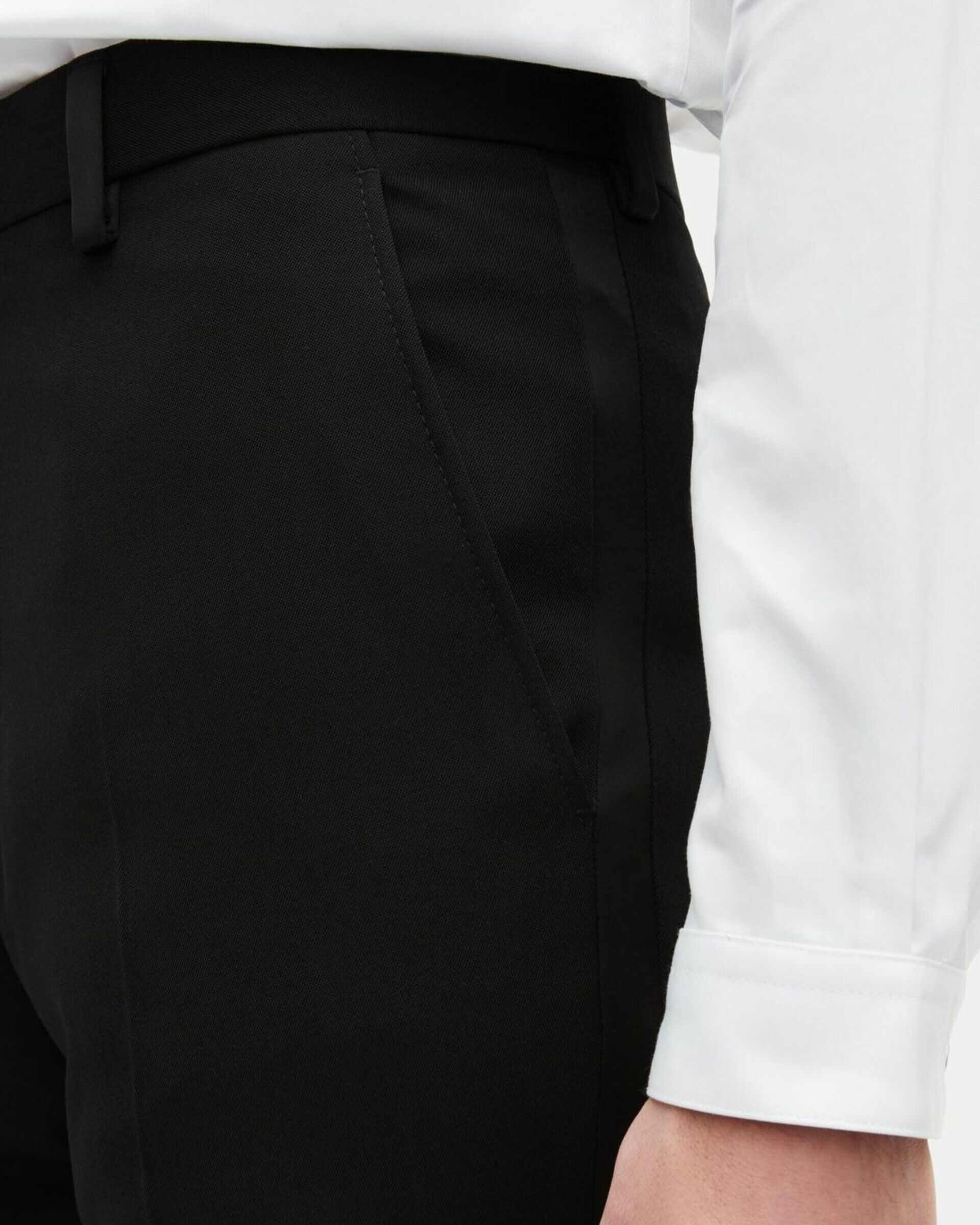 Tuxedo pants with straight black satin details