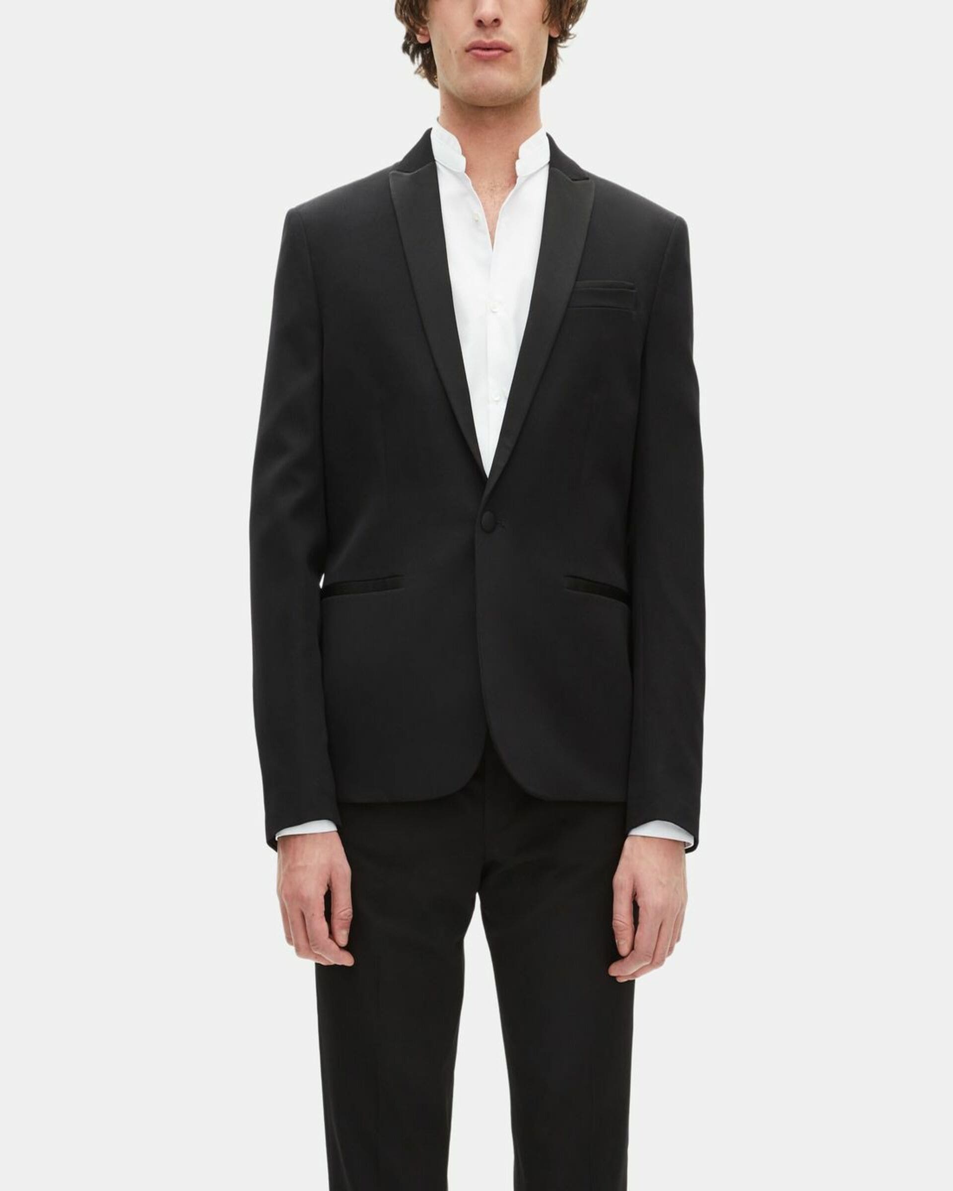 Tuxedo jacket with satin details, black slim fit