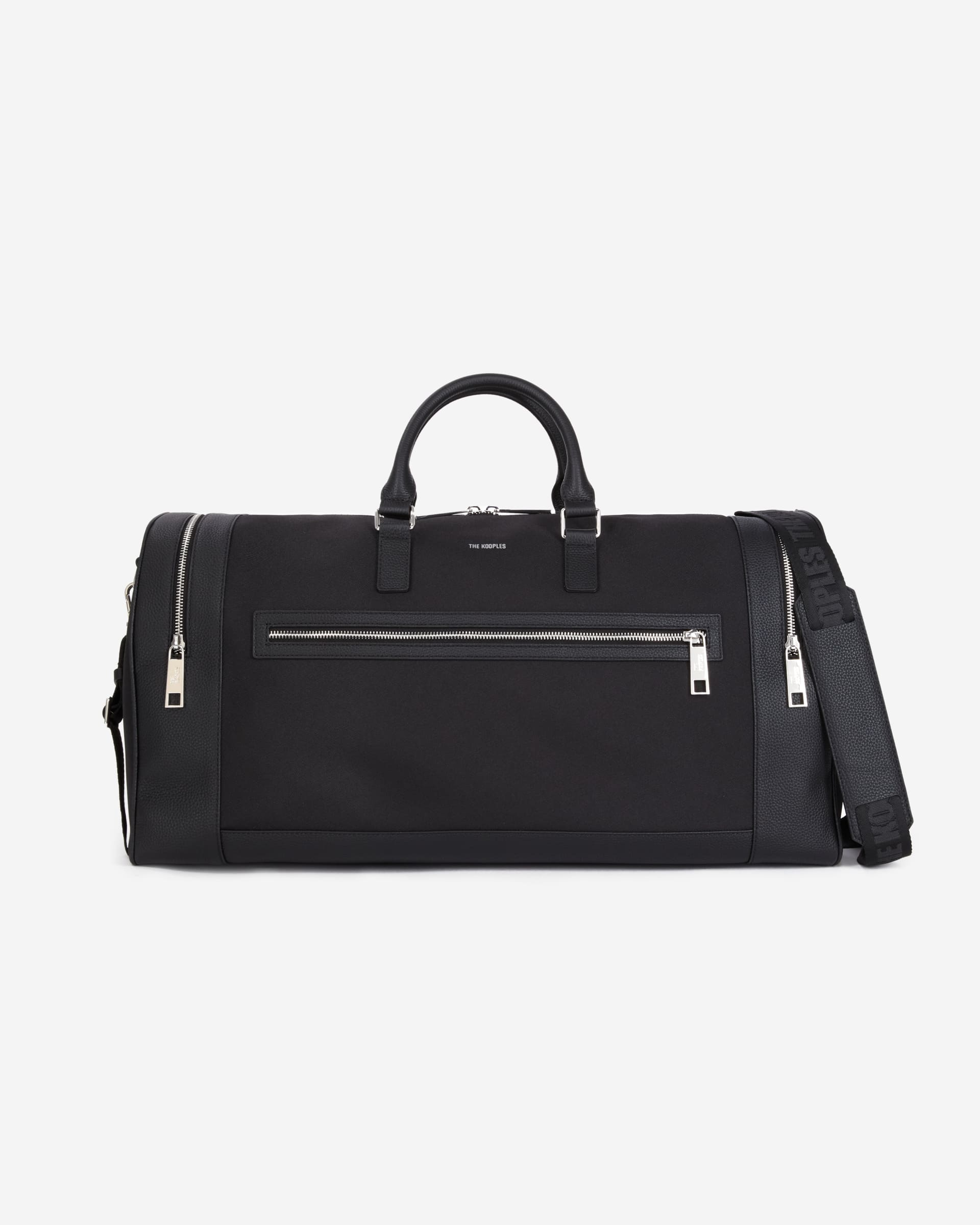 Black leather and canvas weekend bag