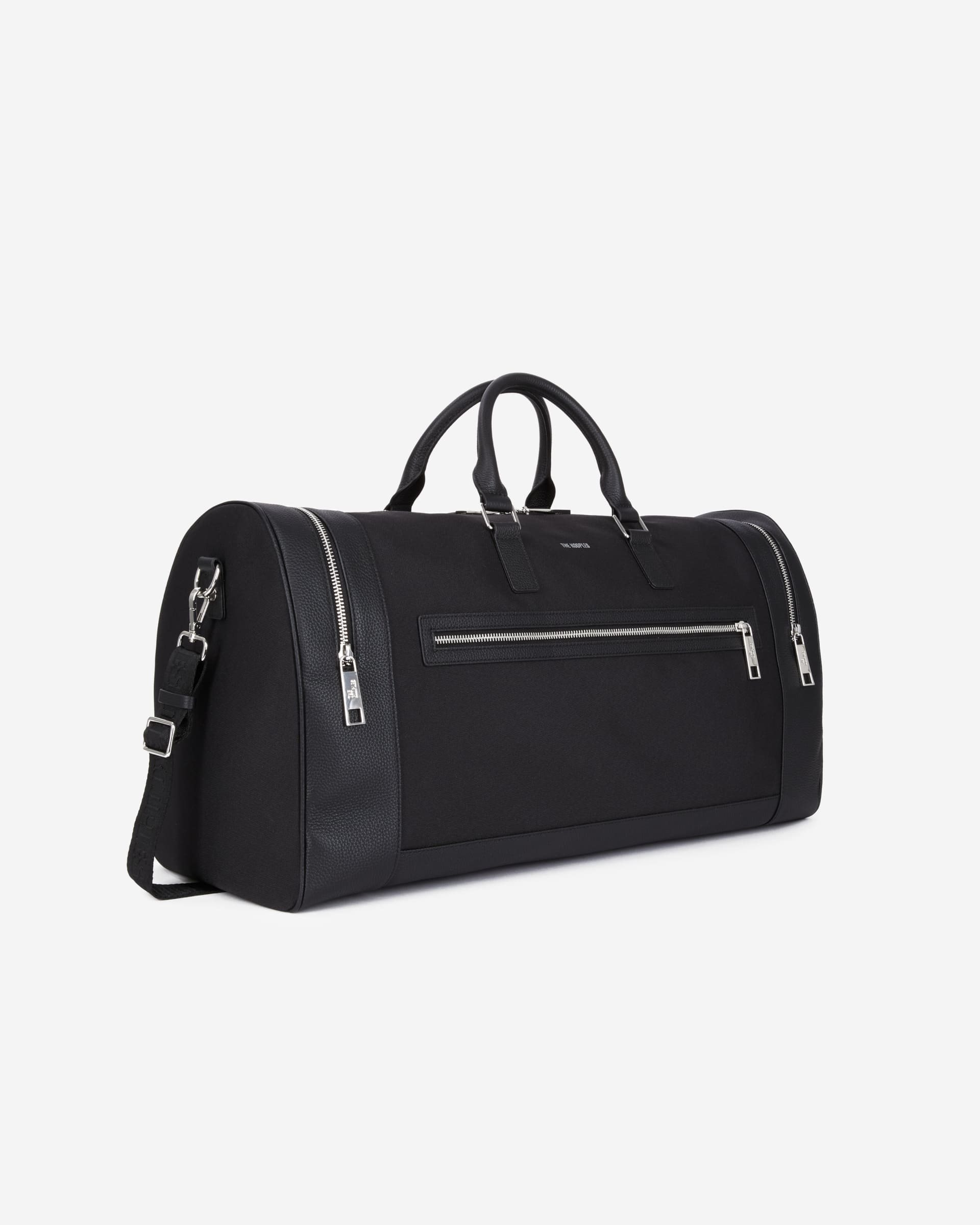 Black leather and canvas weekend bag
