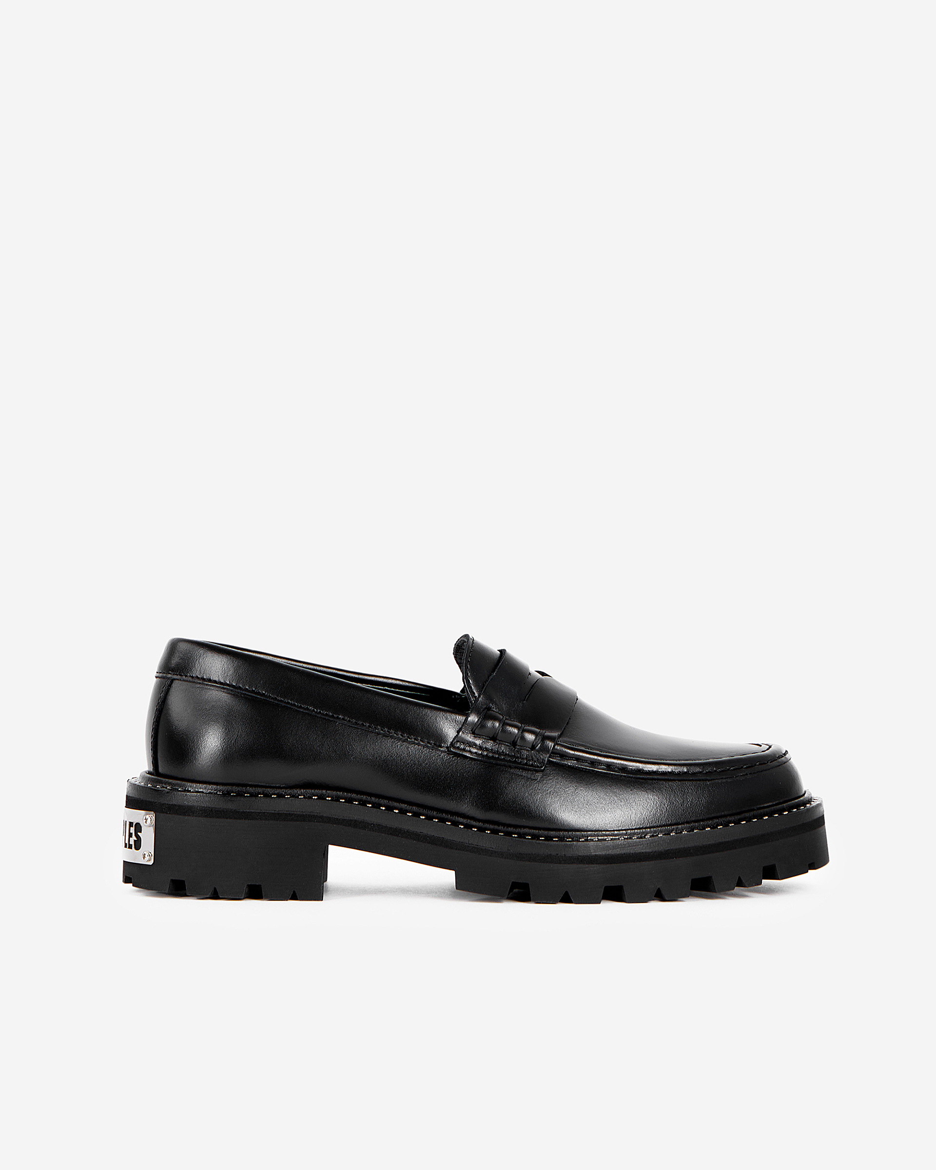 Black leather loafers