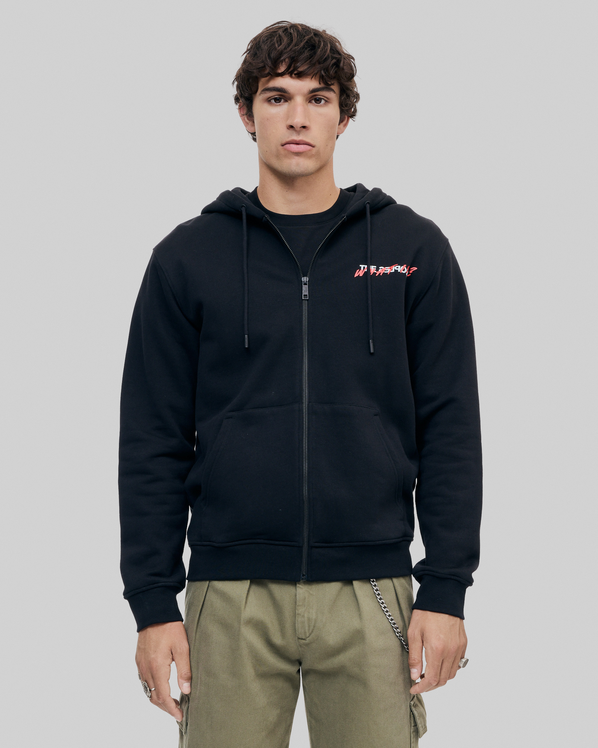 What Is Black Hooded Zip-Up Sweatshirt