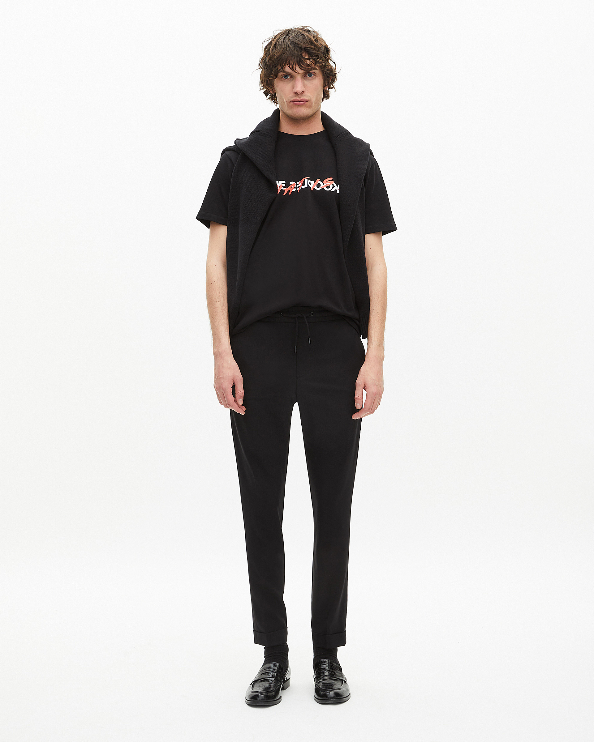 Black straight-cut wool pants 
