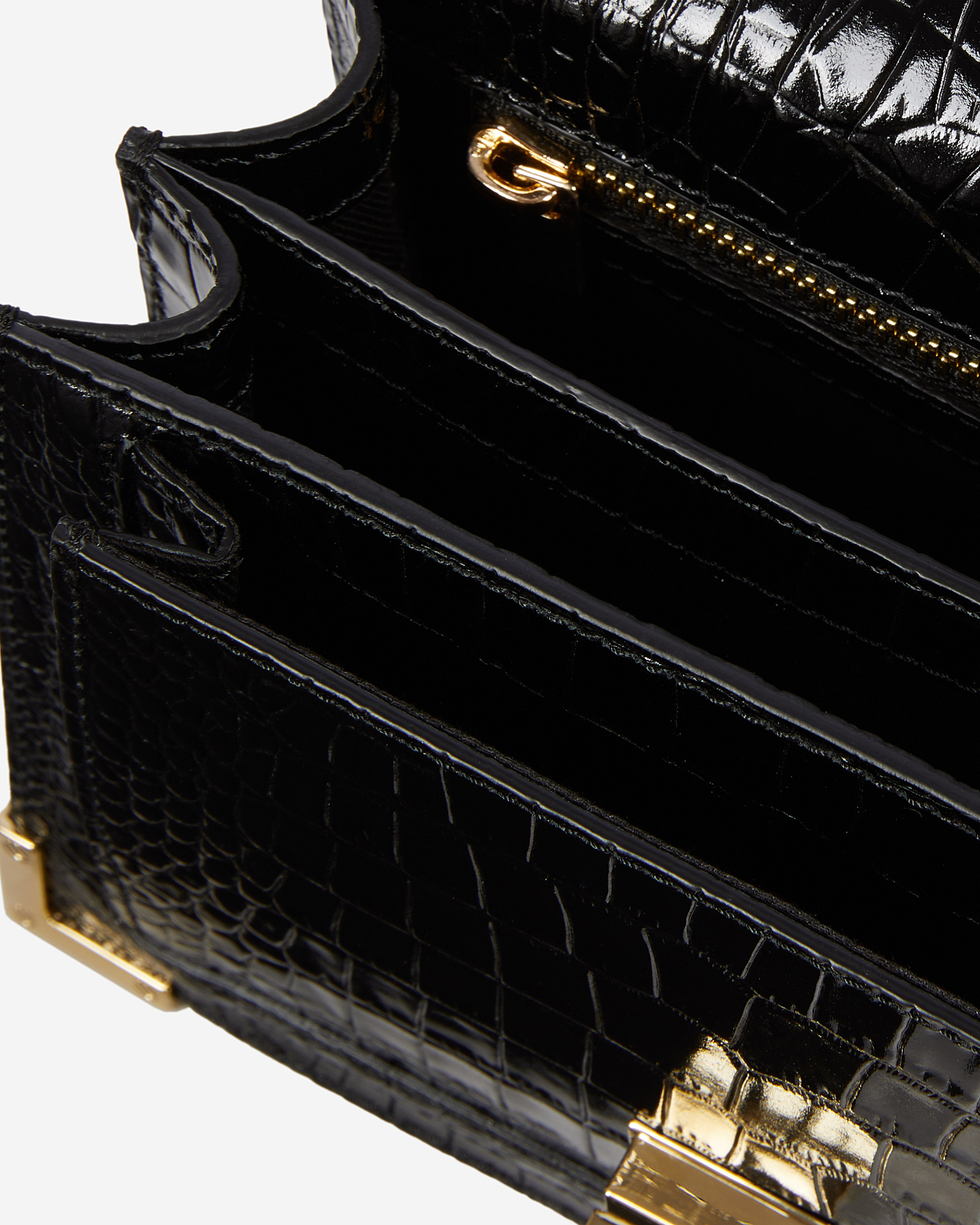 Emily small crocodile effect bag in black leather