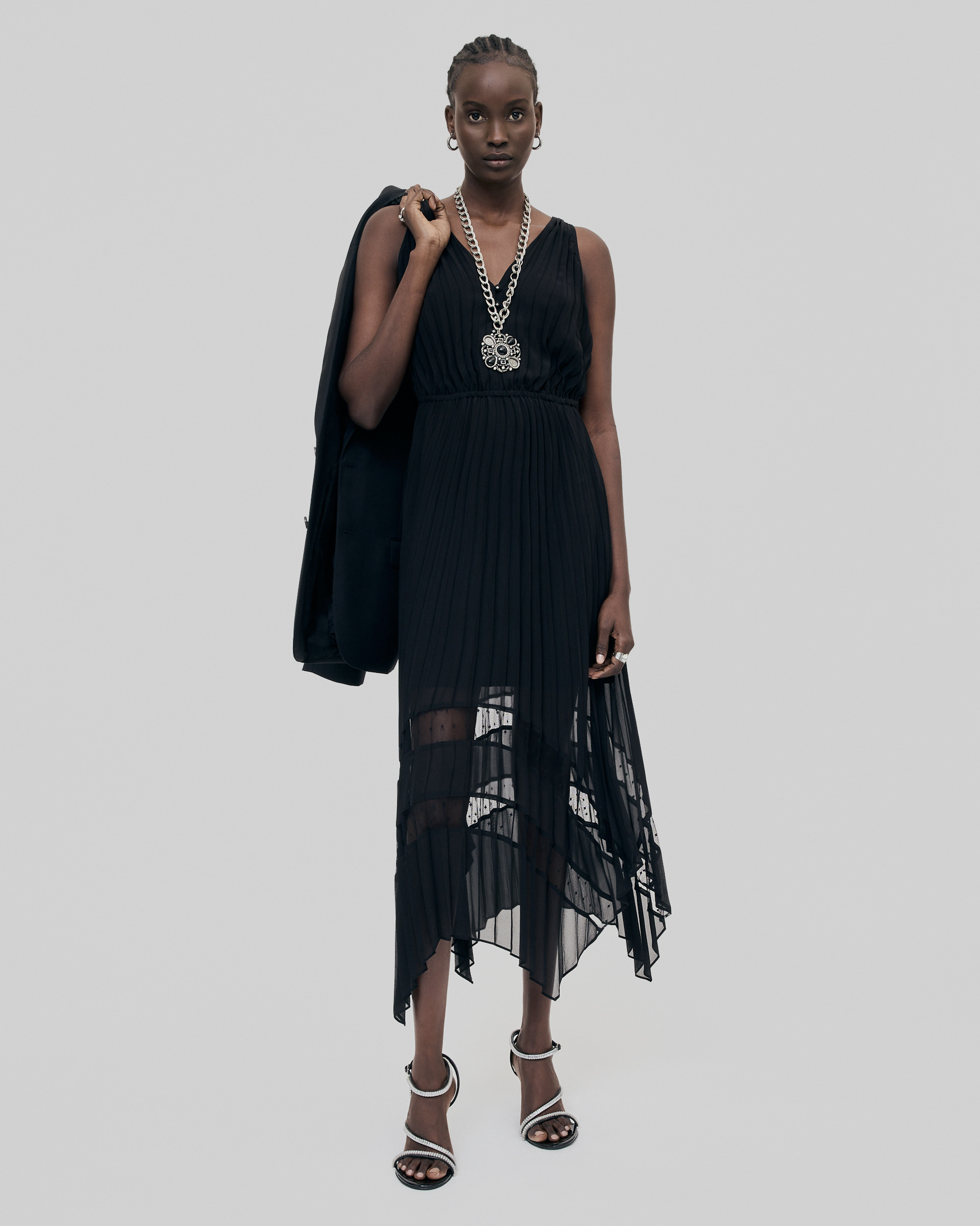 Black pleated long dress