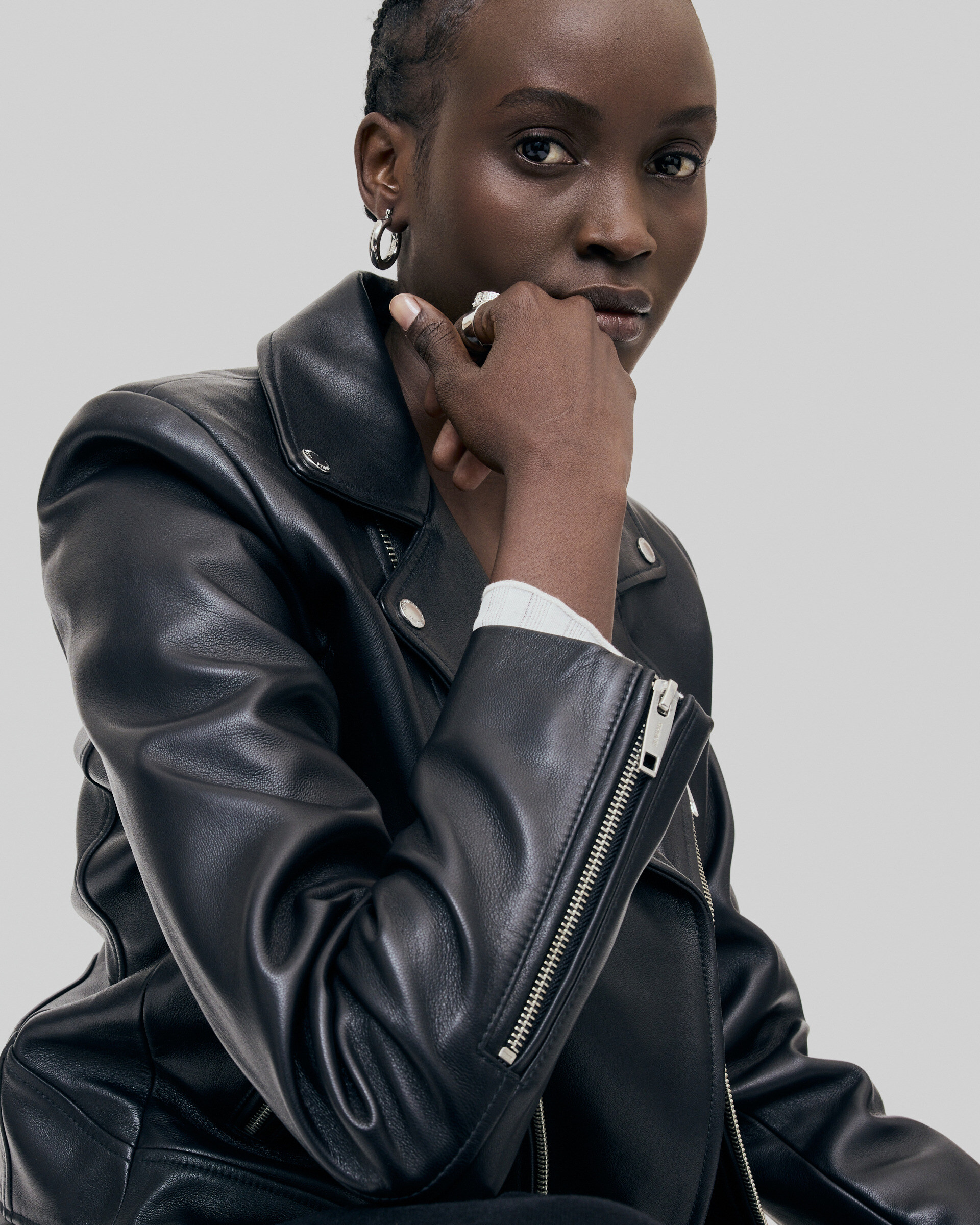 Black leather biker jacket