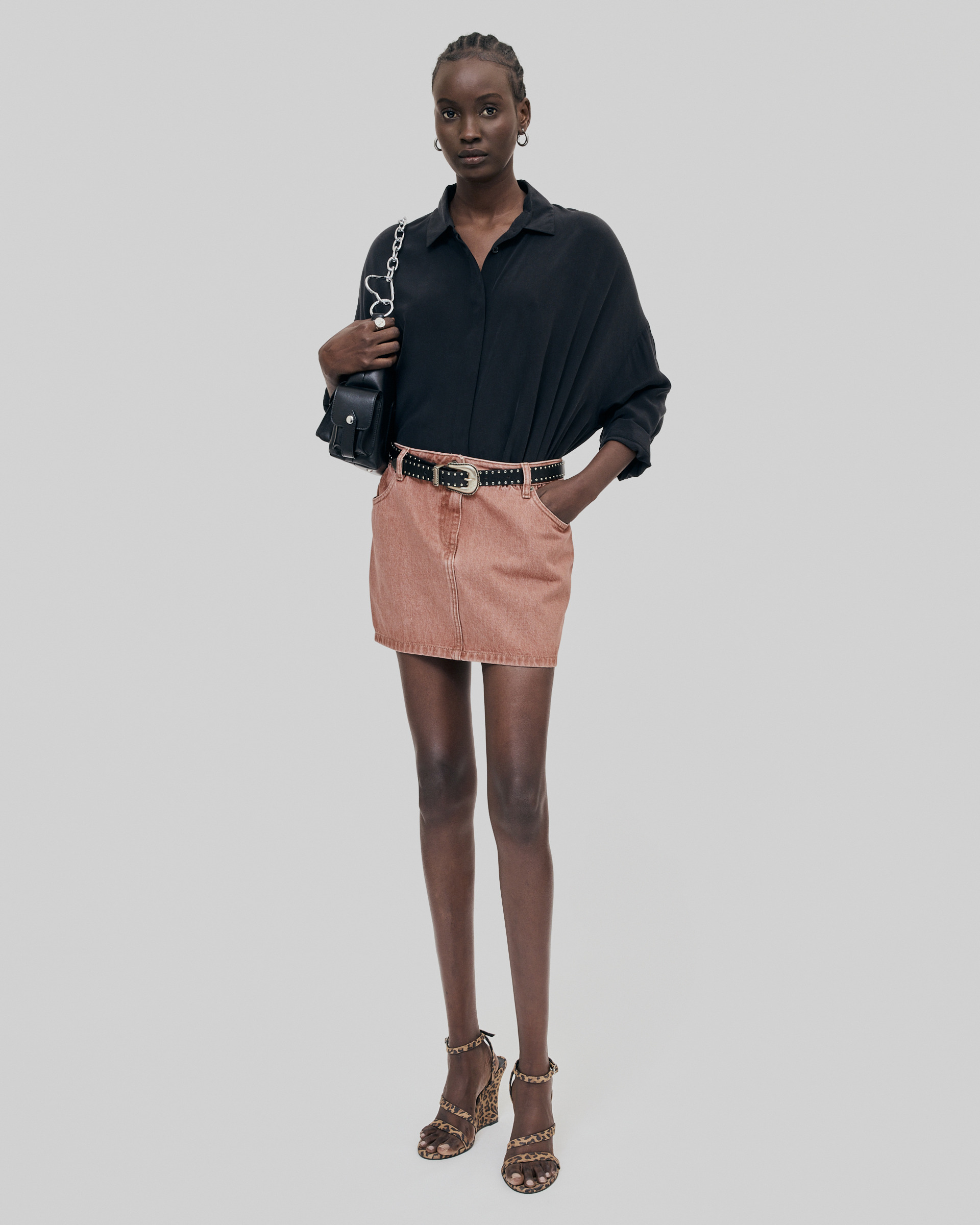 Loose black washed silk shirt