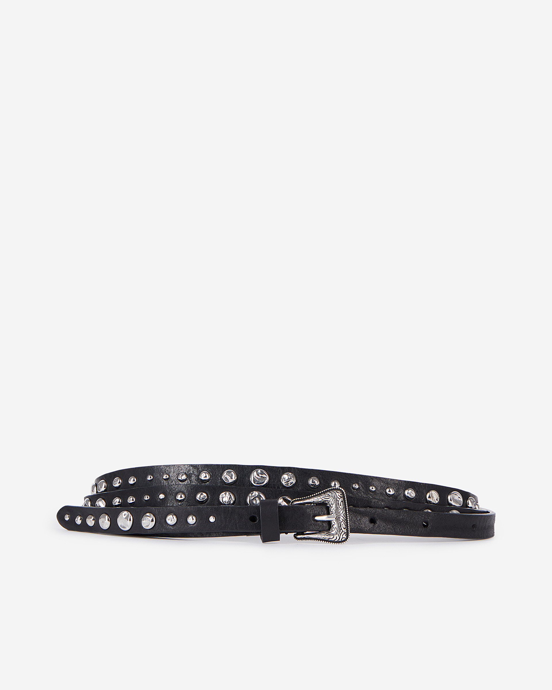 Thin leather belt with black studs