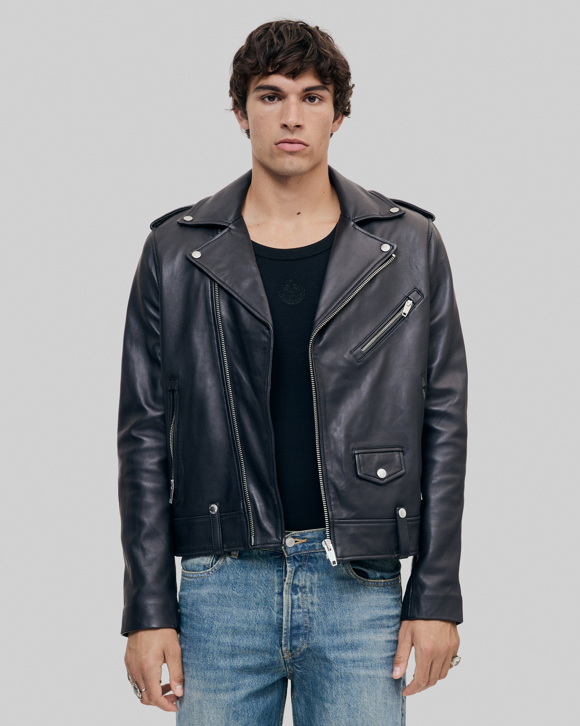 Black leather biker jacket