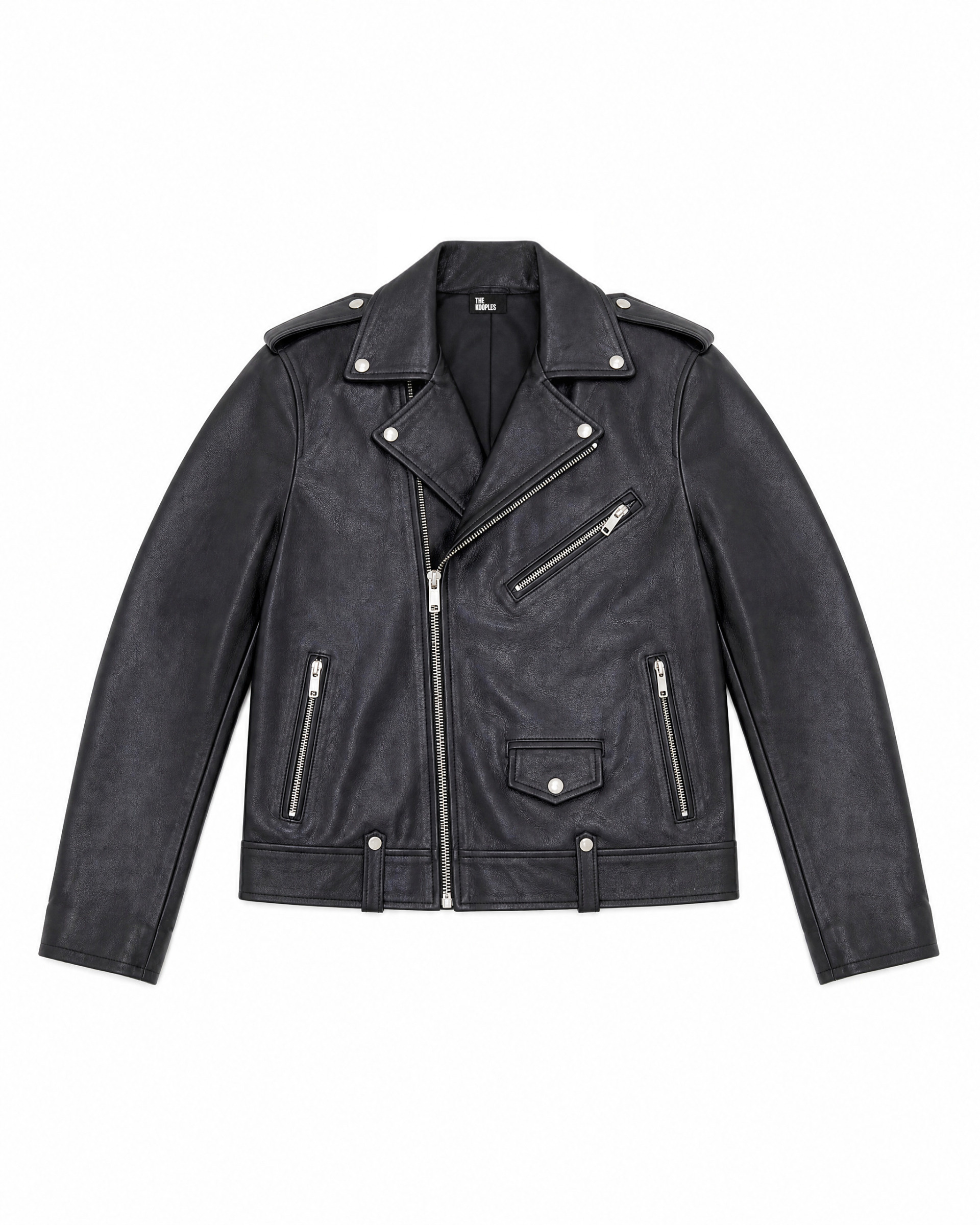 Black leather biker jacket
