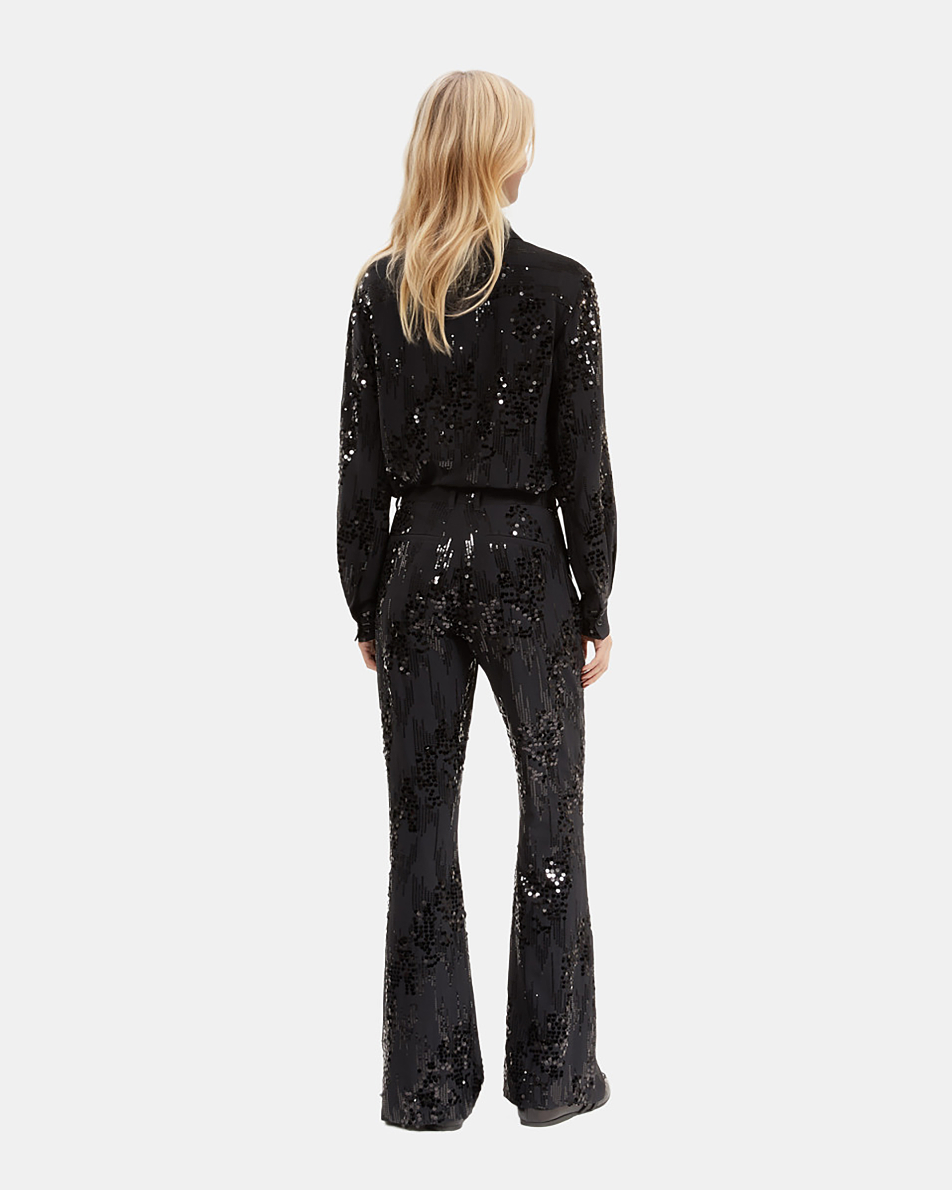 Black sequinned flare pants