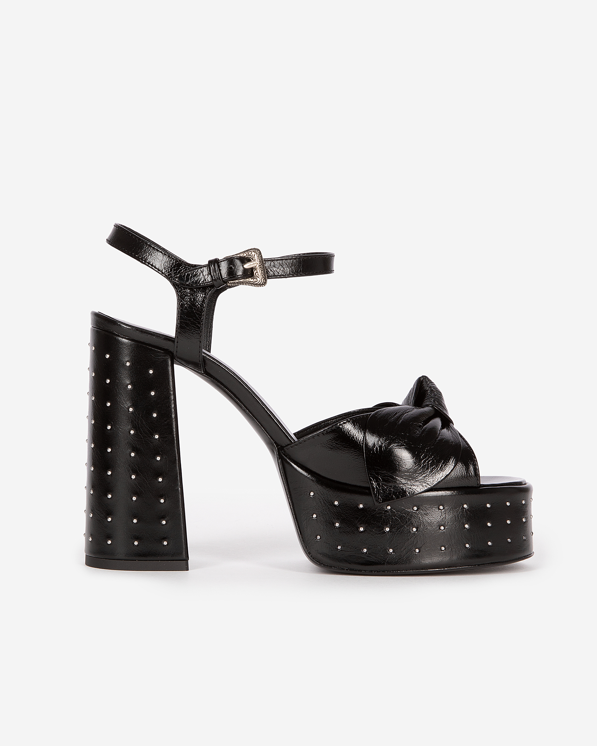 Black leather studded heeled sandals