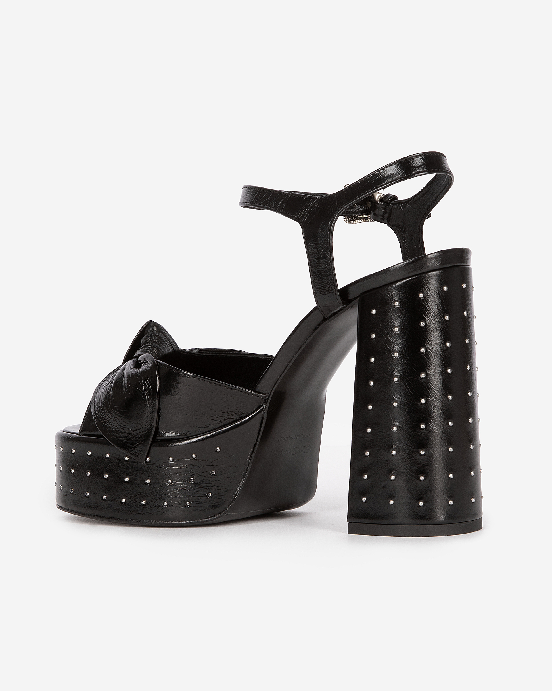 Black leather studded heeled sandals