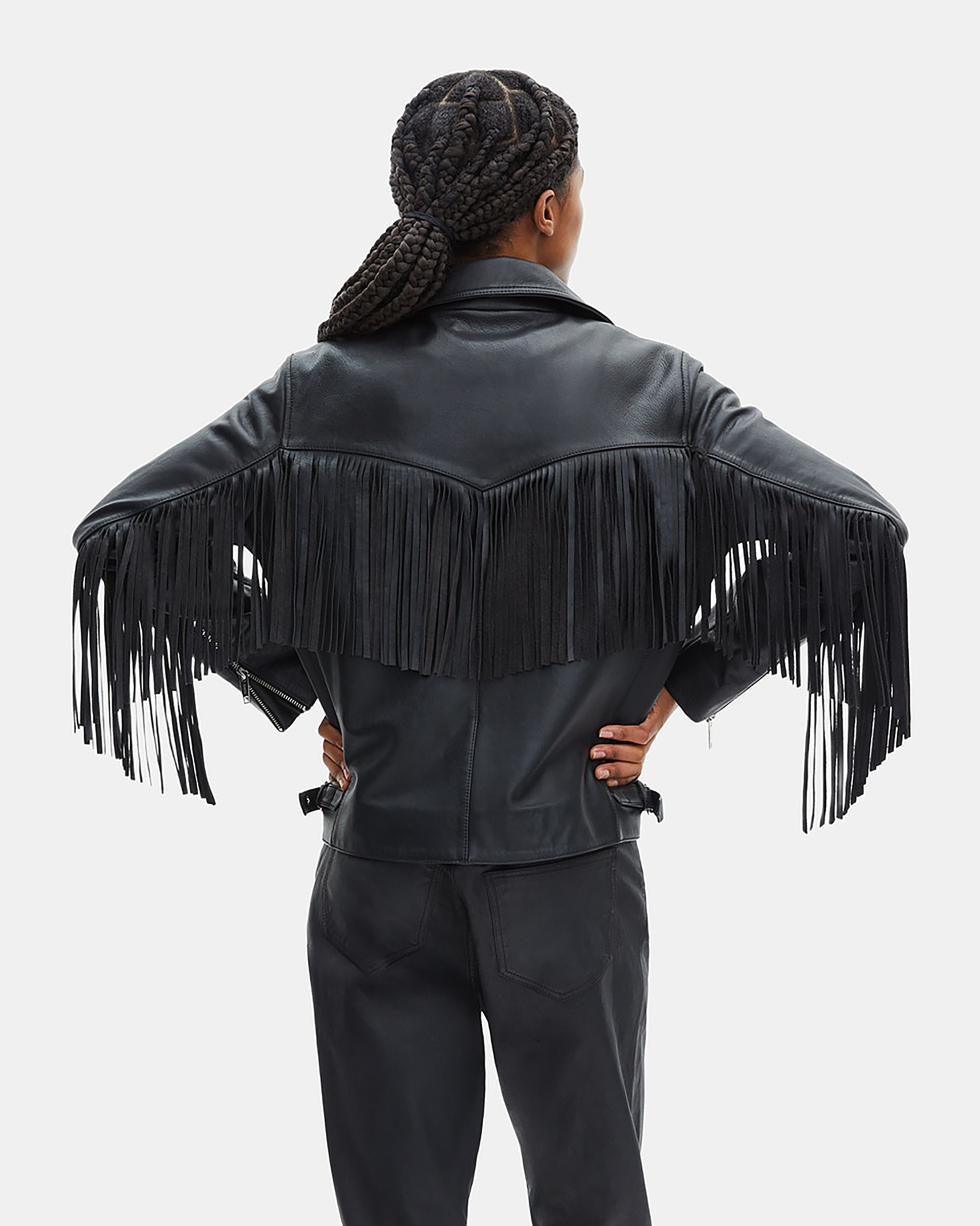 Black fringed leather jacket