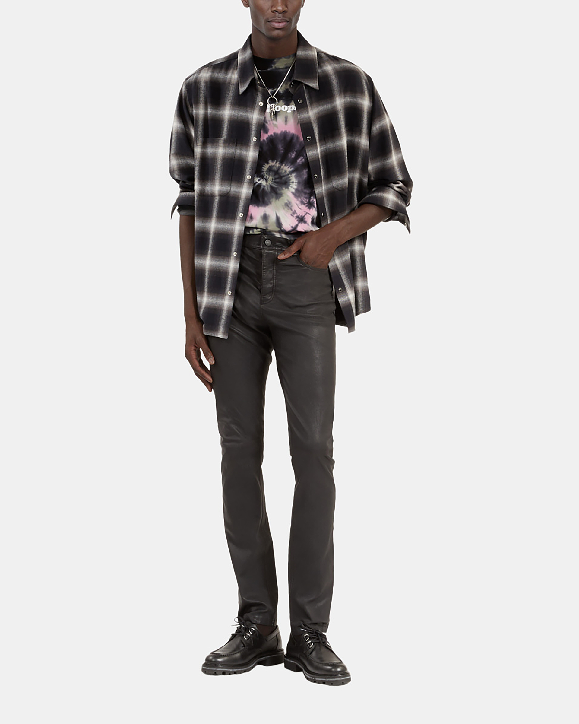 Black leather slim-fit pants