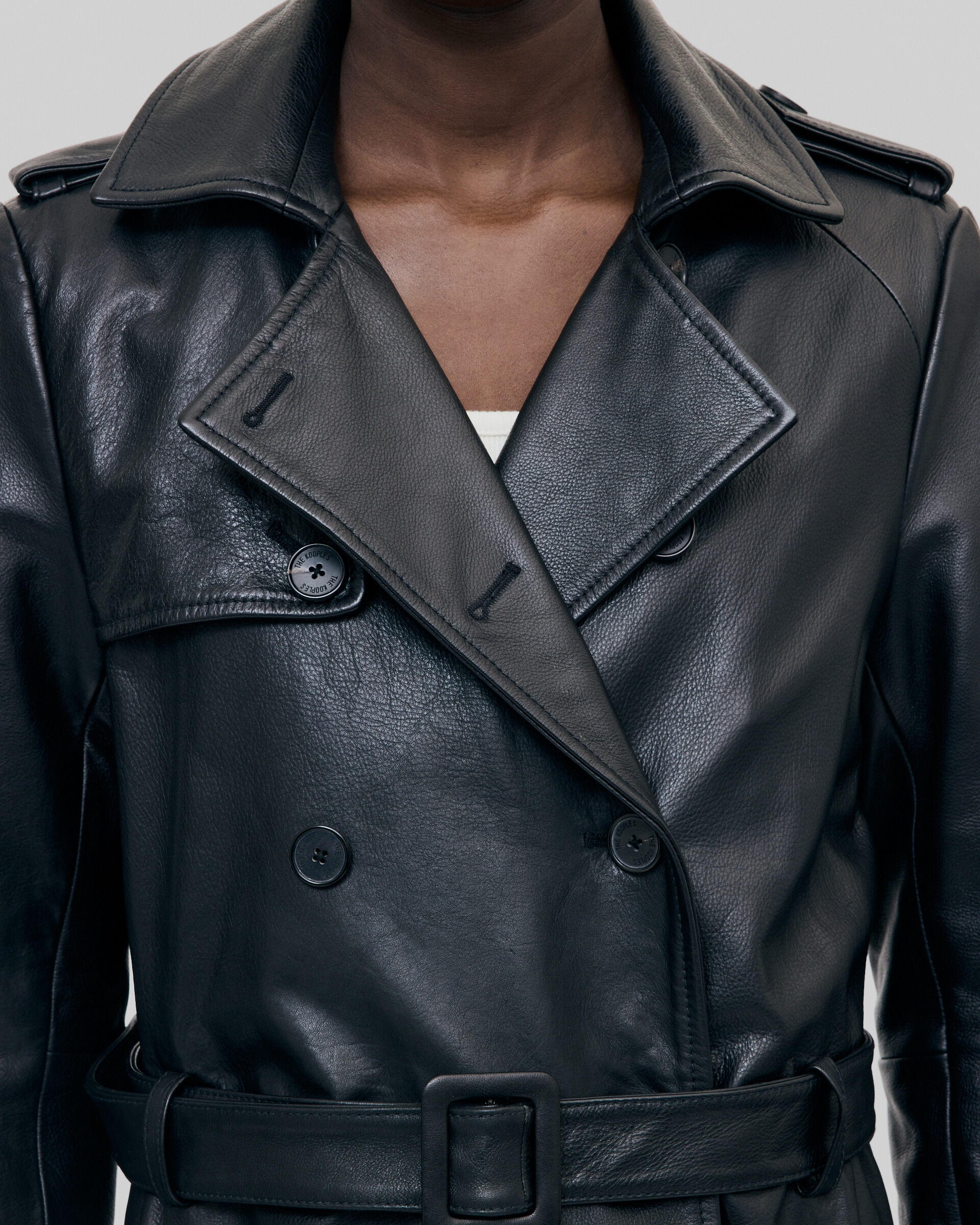 Long black leather trench coat