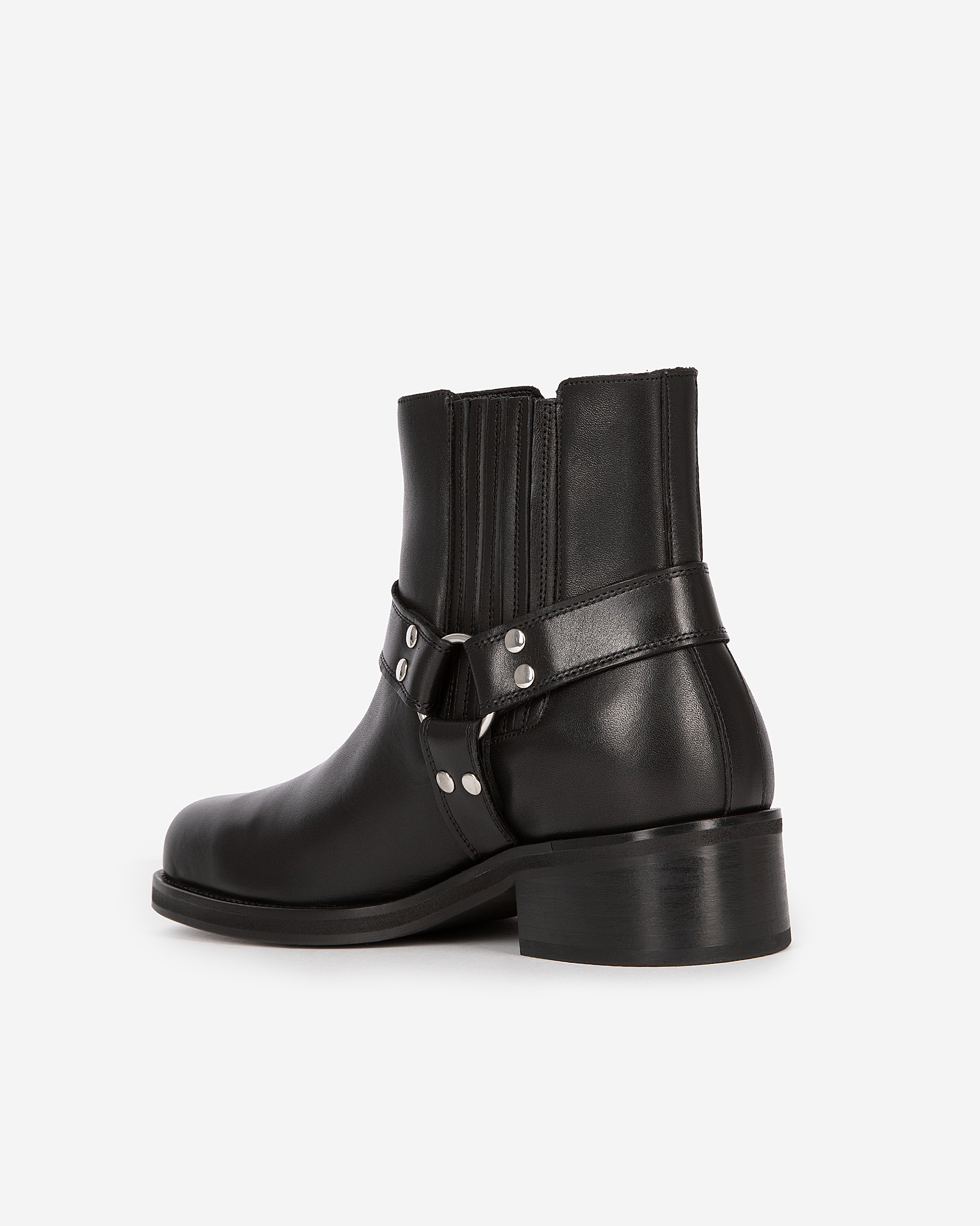 Black leather ankle boots with straps