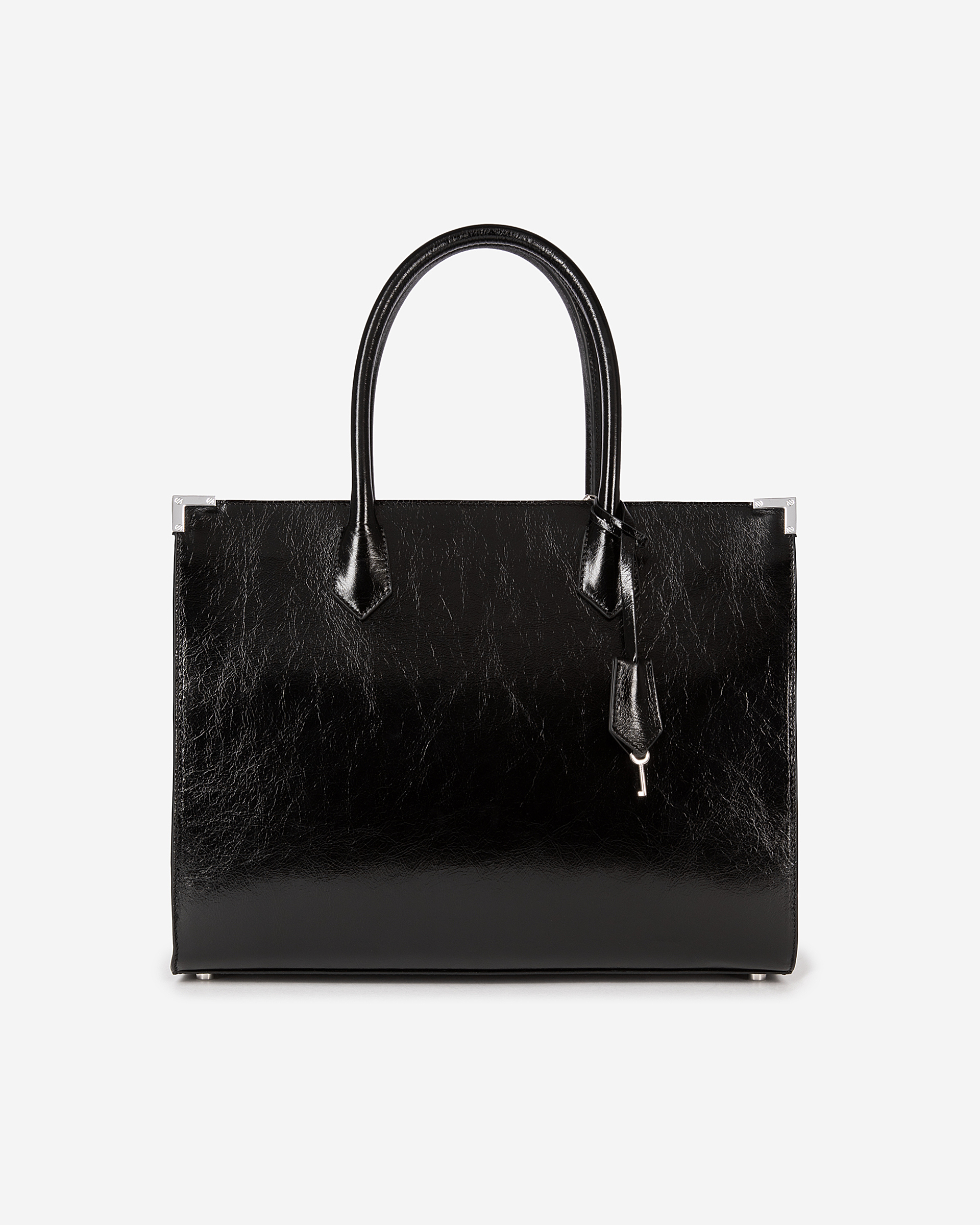 Ming L tote bag in black cracked leather