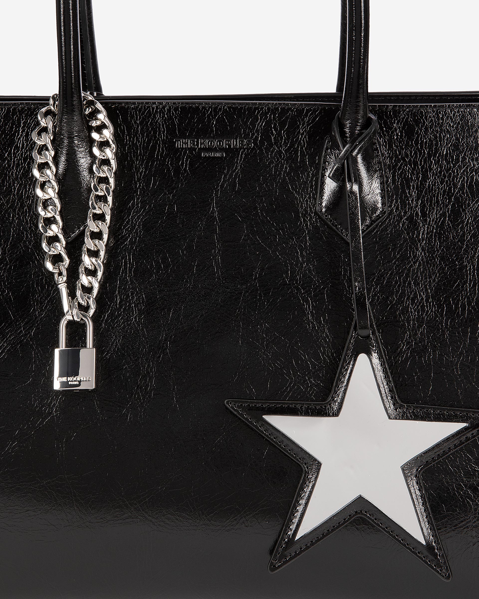 Ming L tote bag in black cracked leather