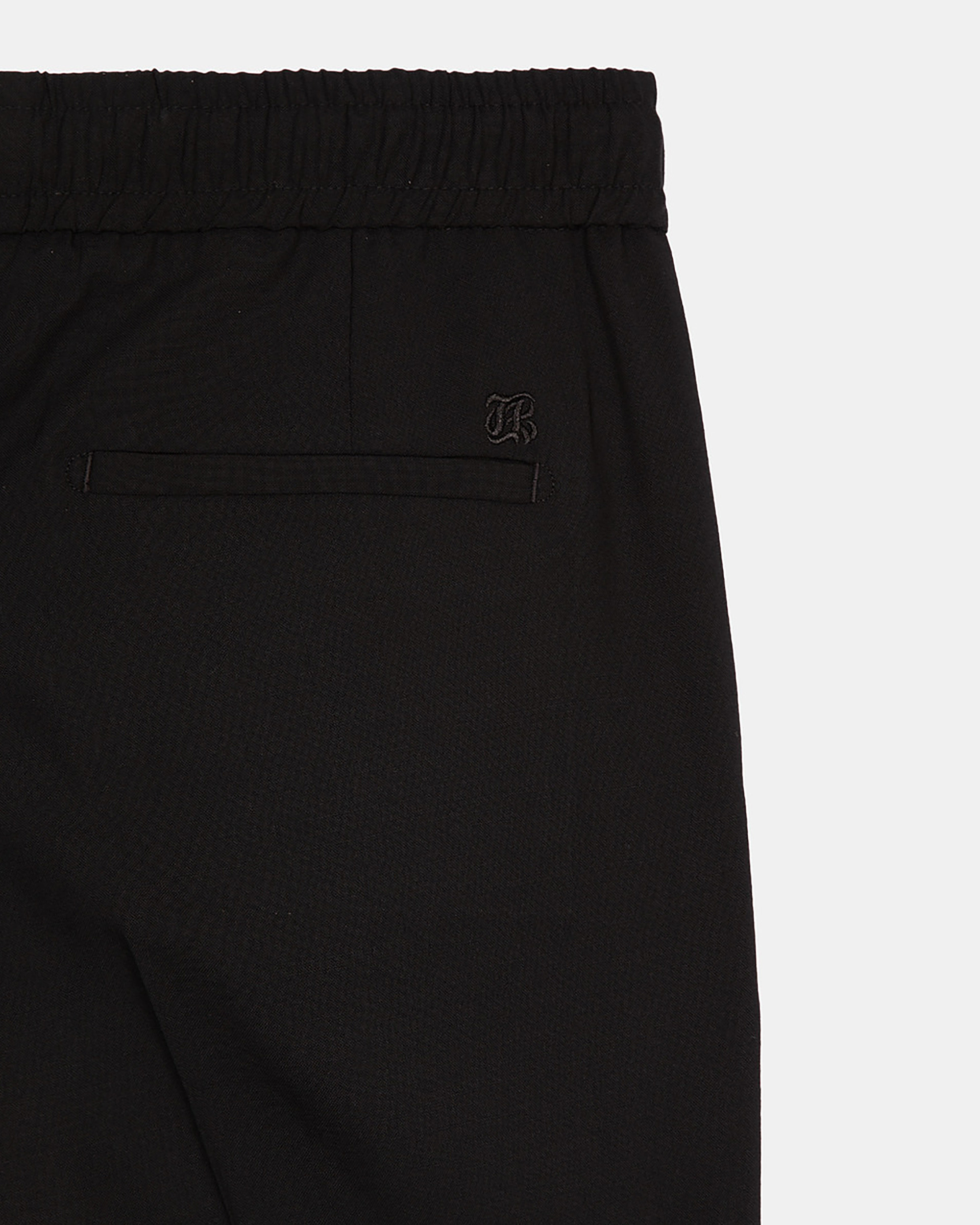 Black wool straight elasticated trousers