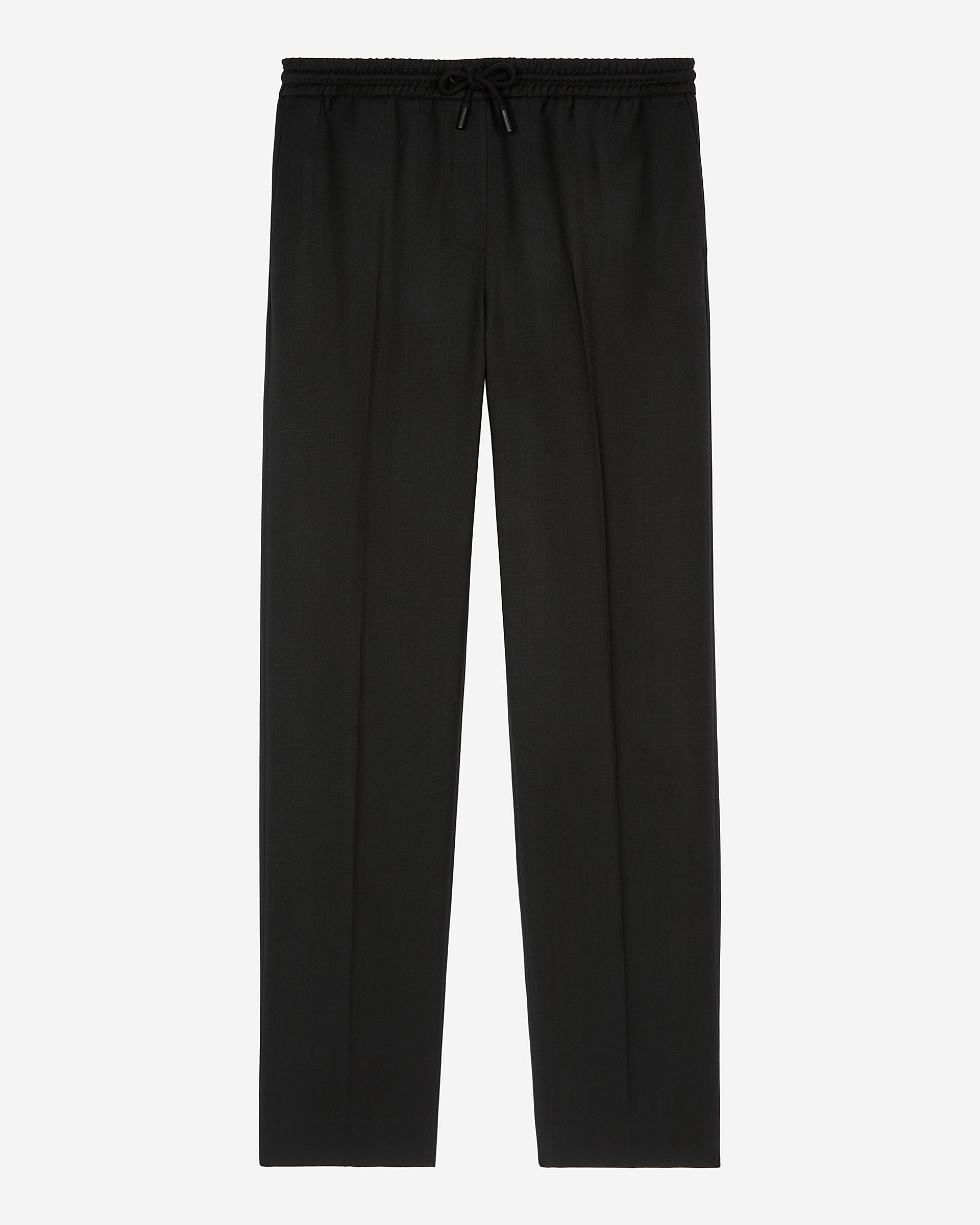 Black straight-leg wool pants