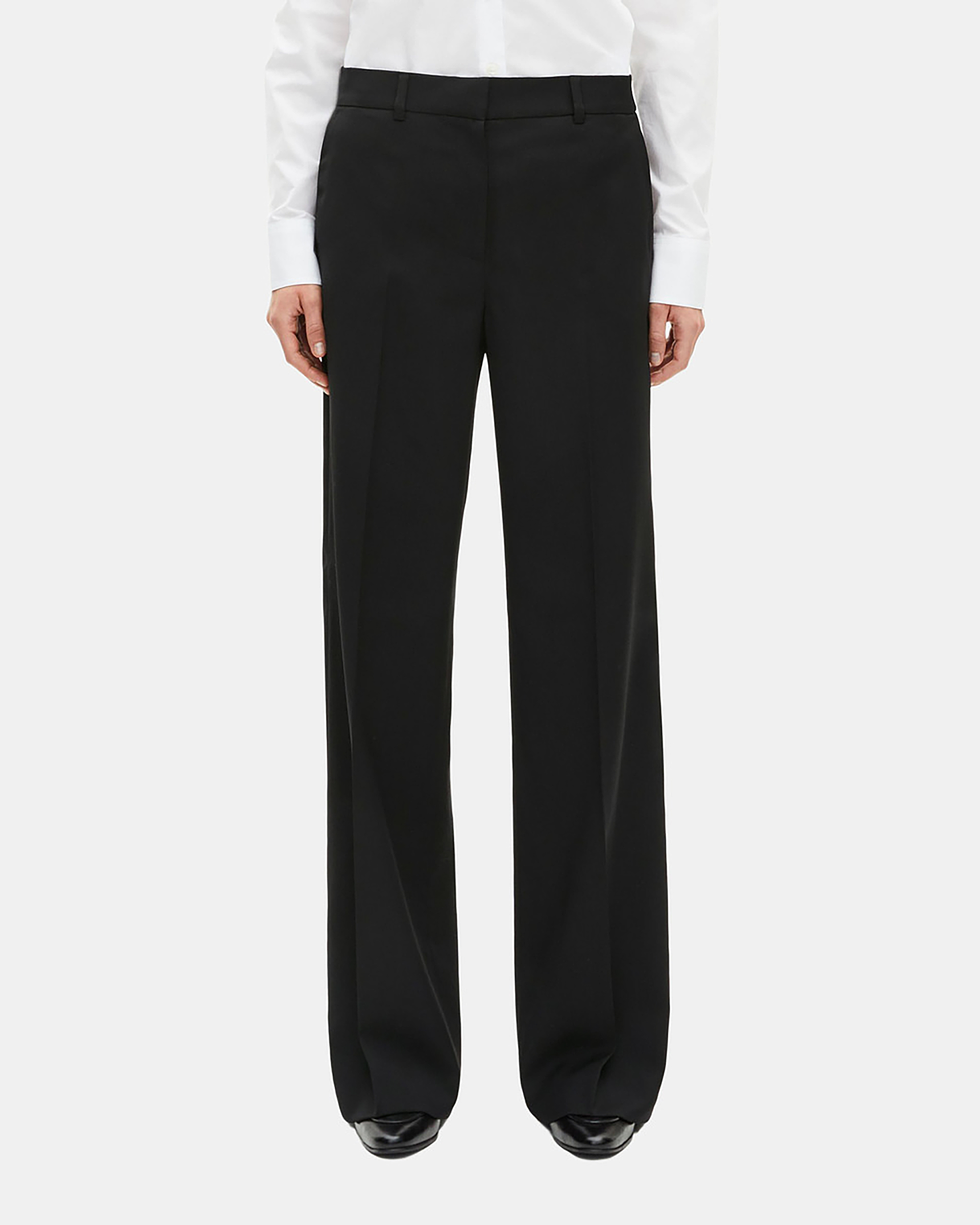 Wide-leg black wool pants